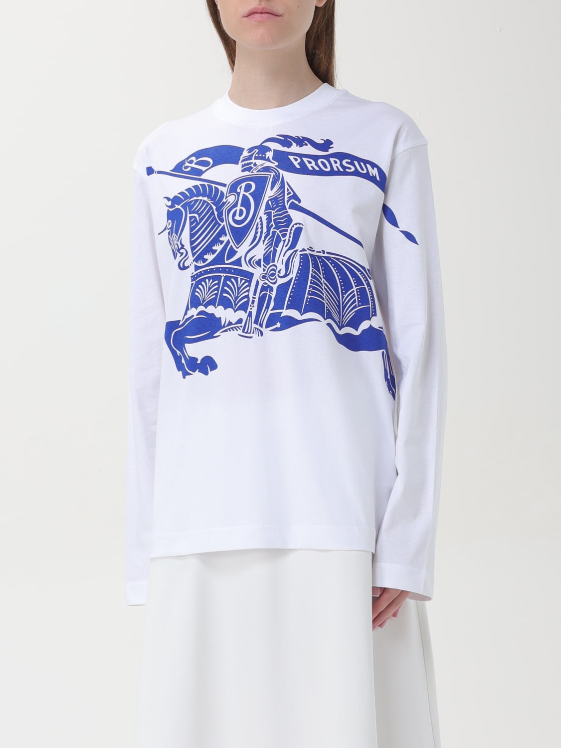 Tシャツ・カットソー BURBERRY Women Tunic Tops 8097946GALE BLUE Burberry Women's Light Blue Short Sleeve Logo Embroidered T