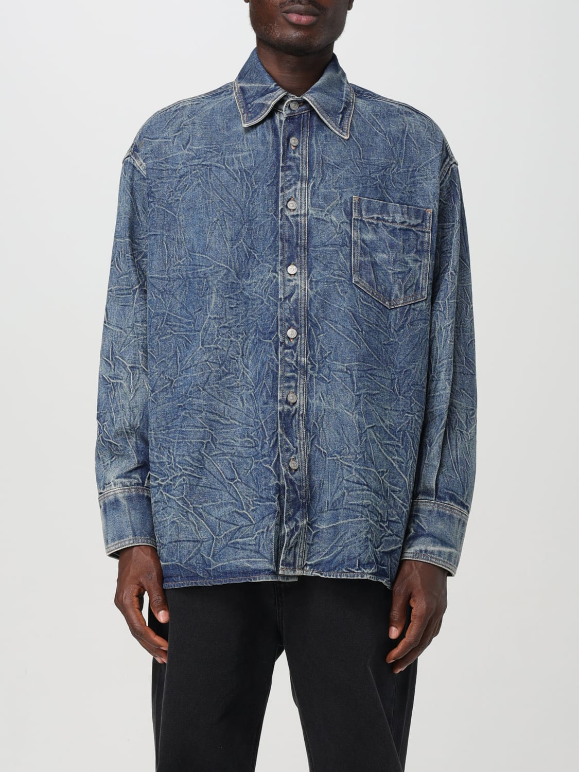 Giglio Camicia MM6 Maison Margiela in denim effetto stropicciato