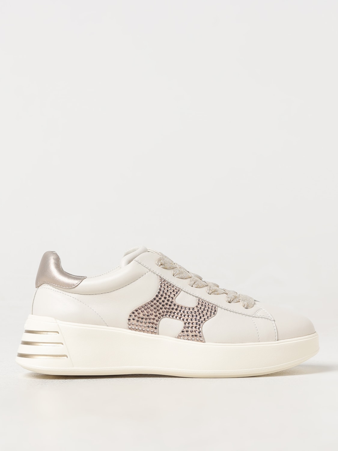 HOGAN SNEAKERS: Sneakers Hogan in pelle con logo di strass , Beige - Img 1