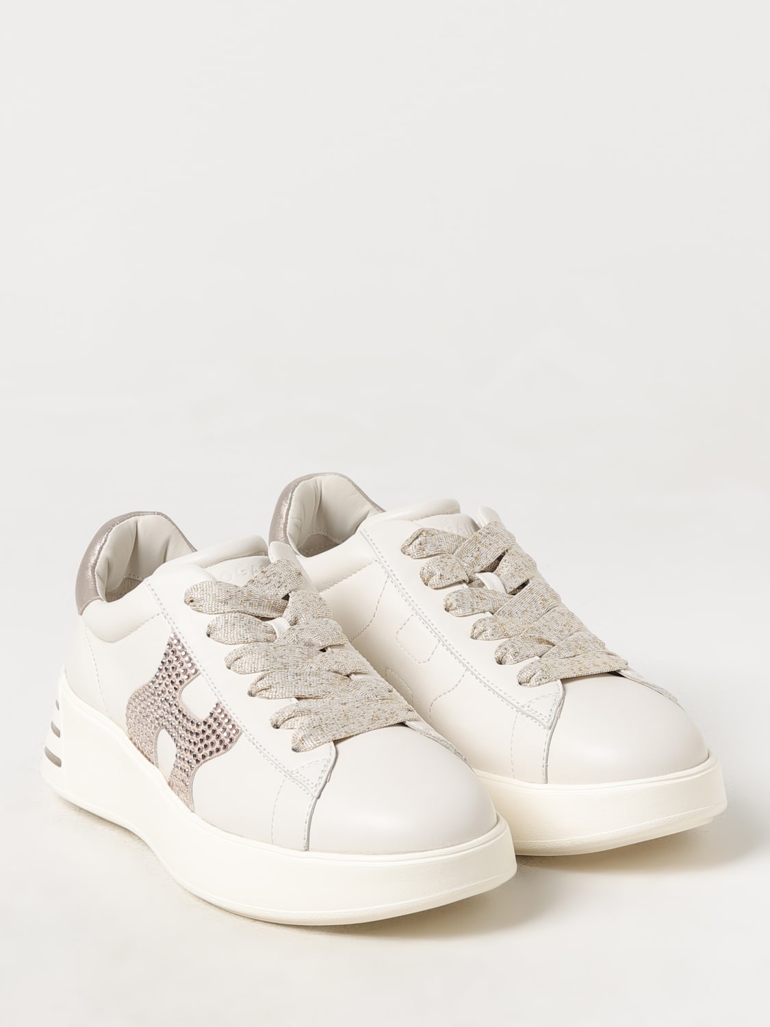 HOGAN SNEAKERS: Sneakers Hogan in pelle con logo di strass , Beige - Img 2