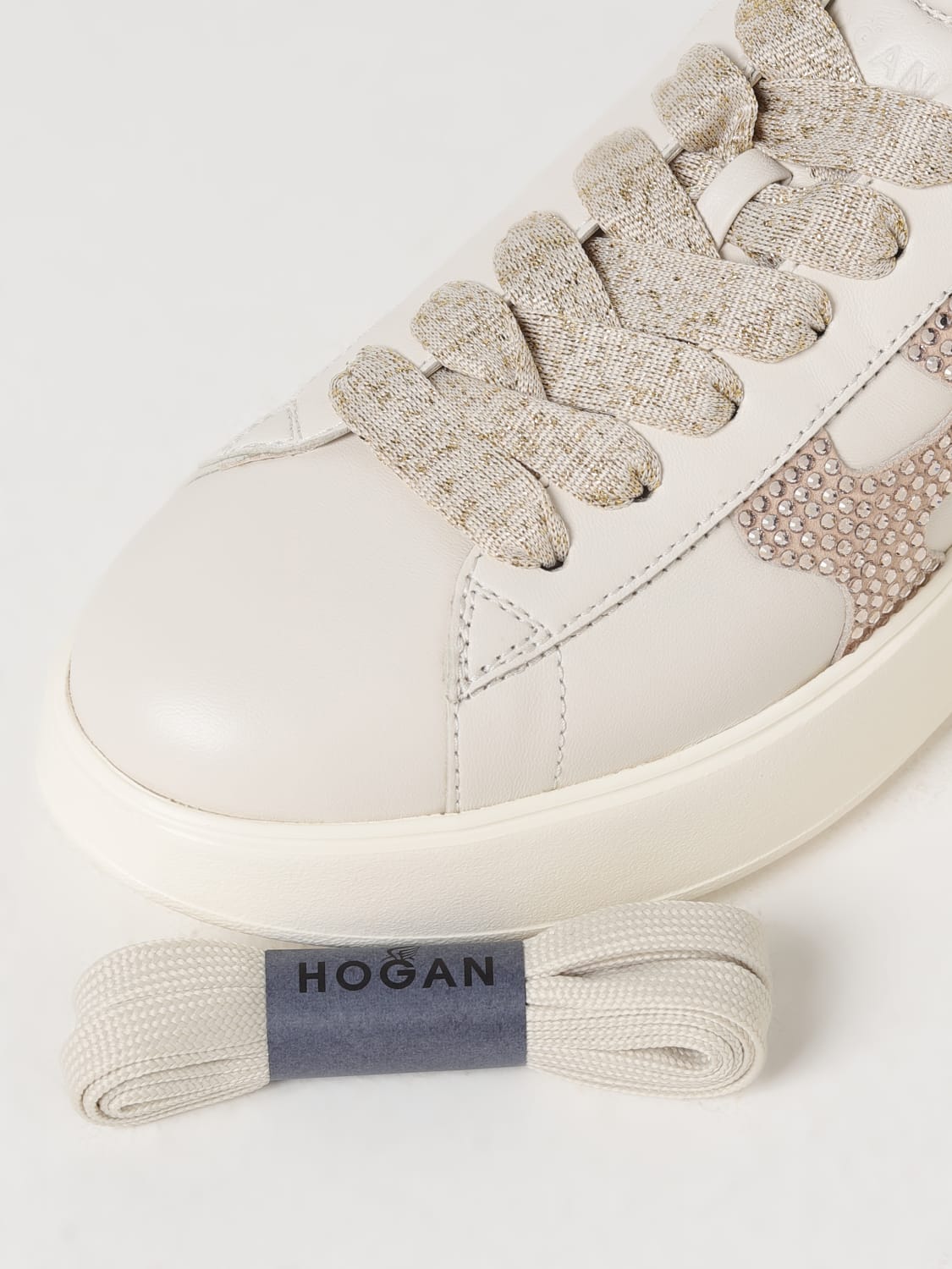 HOGAN SNEAKERS: Sneakers Hogan in pelle con logo di strass , Beige - Img 4