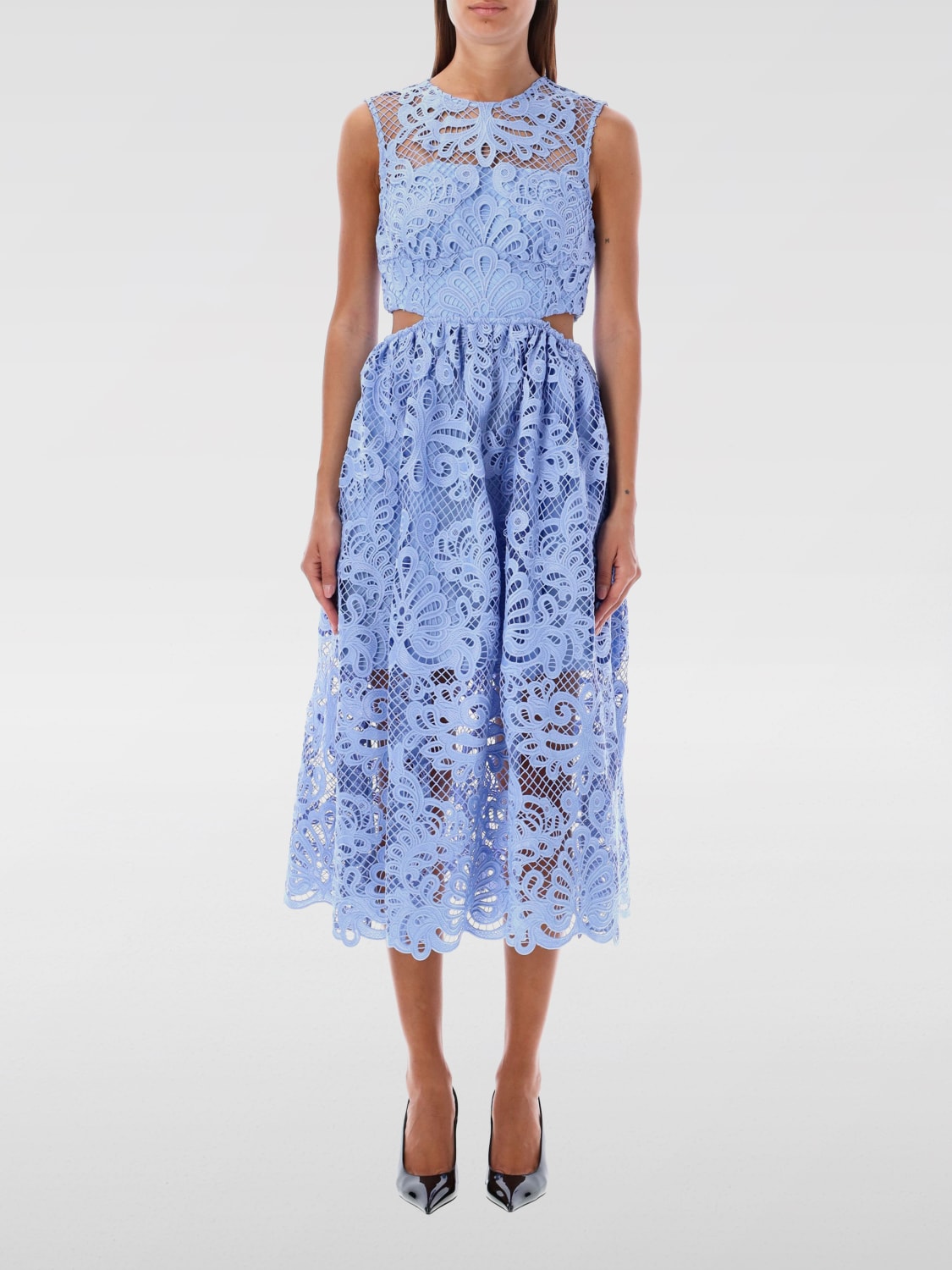 ワンピース SELF-PORTRAIT Woman Dress Blue PF25094SBL BLUE Blue Lace Button Midi Dress – self-portrait-US