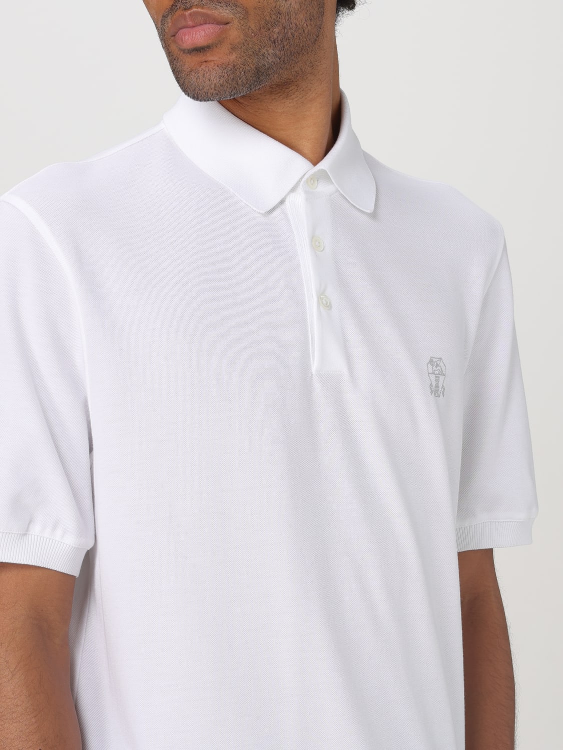 BRUNELLO CUCINELLI POLO: Polo di cotone con mini logo ricamato Brunello Cucinelli, Bianco - Img 5