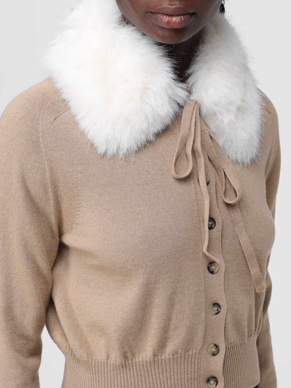 【送料&関税込】SportMax Sport Knitted And Fur Cardigan Sportmax Outlet: Sweater woman - Brown | Sportmax cardigan