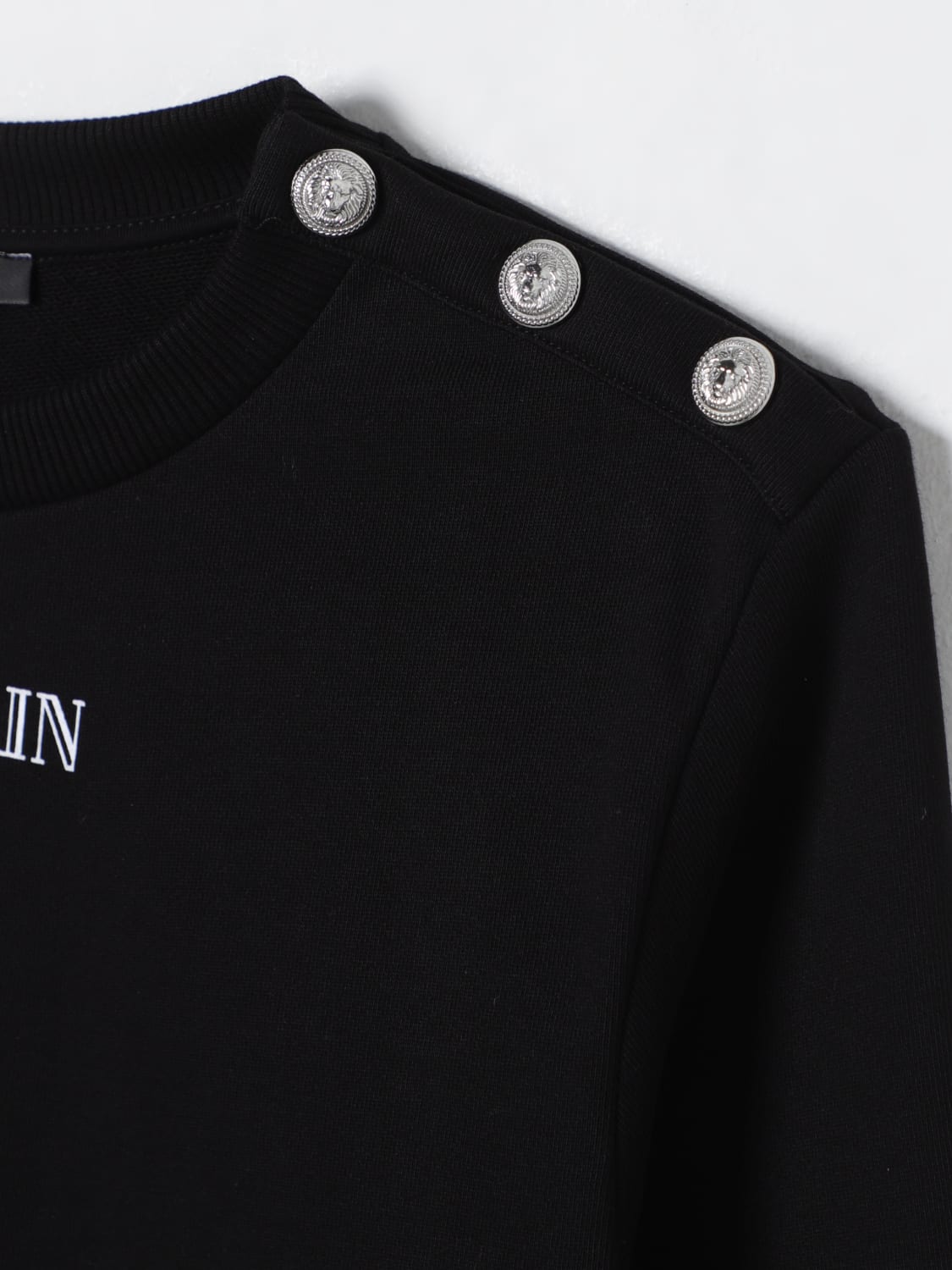 BALMAIN MAGLIA: Felpa a girocollo con bottoni Balmain, Nero - Img 3