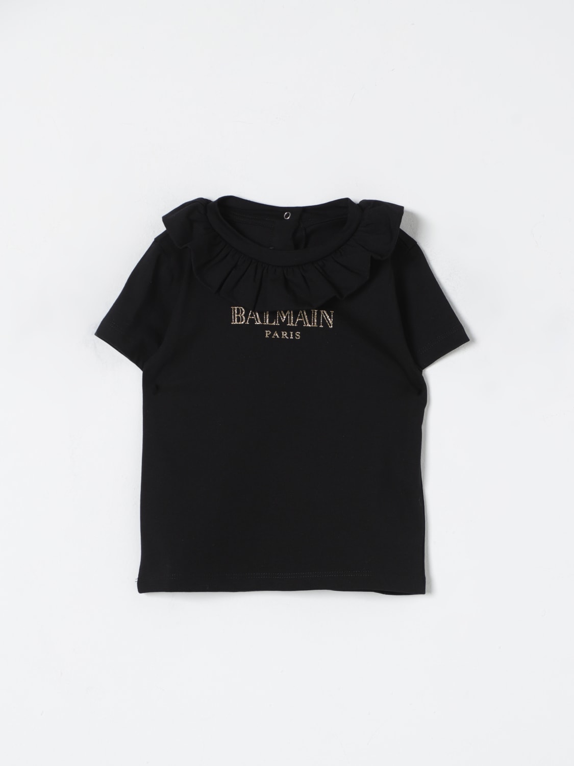 BALMAIN T-SHIRT: T-shirt di cotone con rouches Balmain, Nero - Img 1