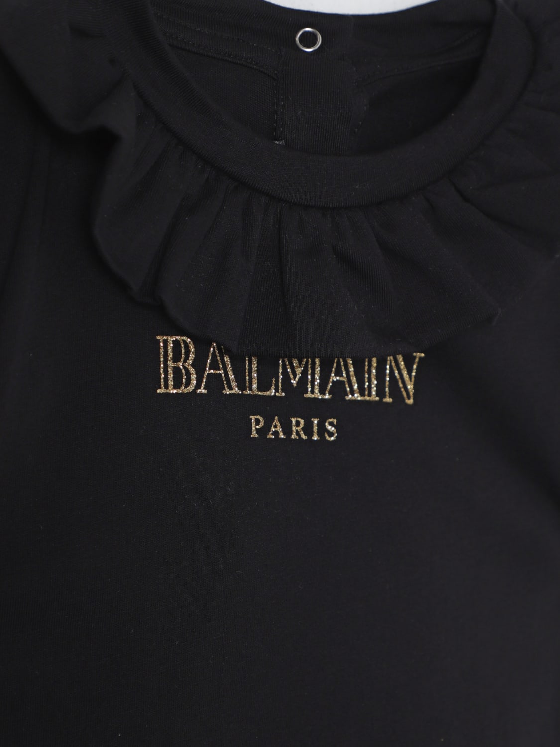 BALMAIN T-SHIRT: T-shirt di cotone con rouches Balmain, Nero - Img 3