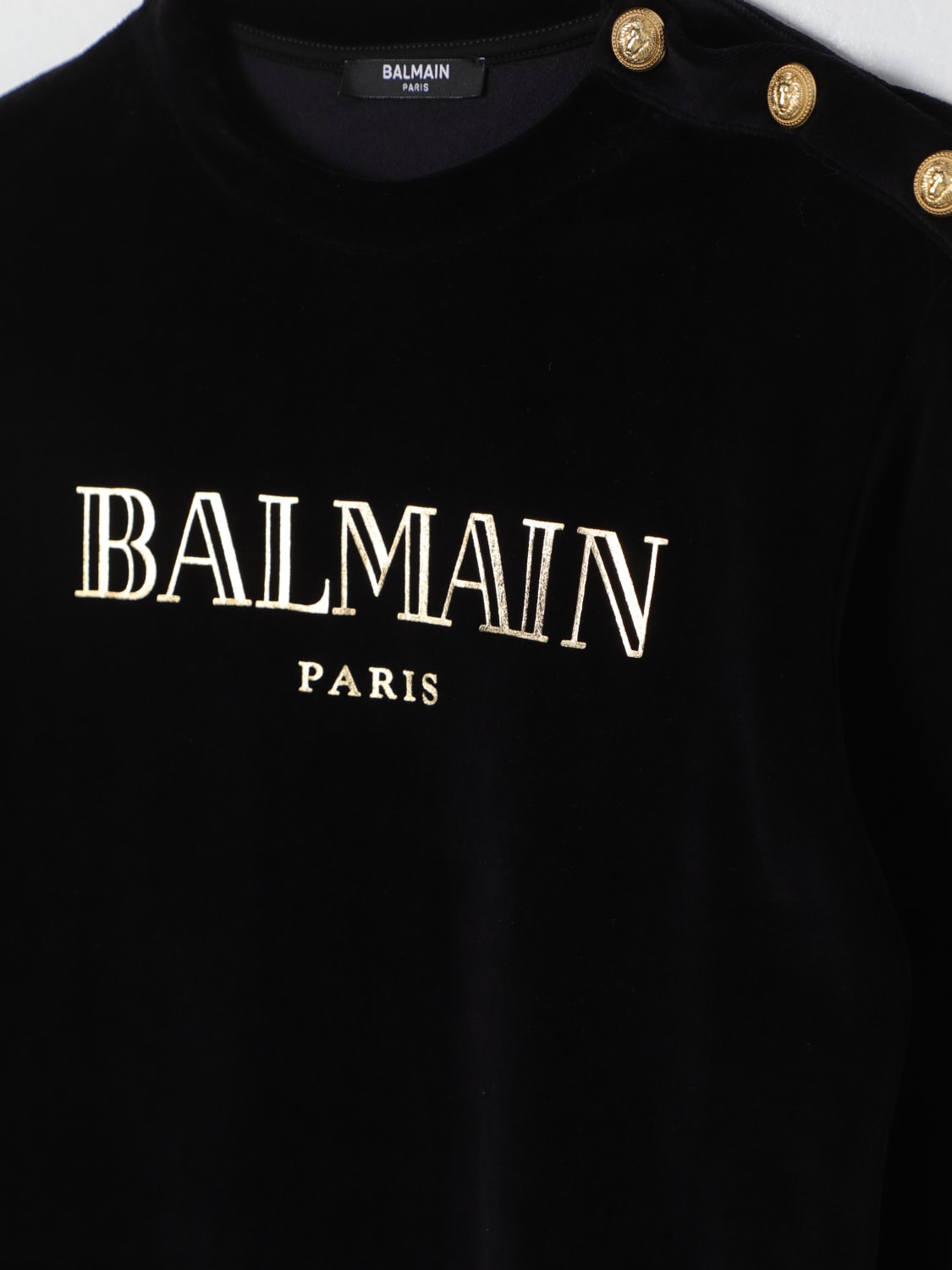 BALMAIN MAGLIA: Maglia a girocollo con bottoni Balmain, Nero - Img 3