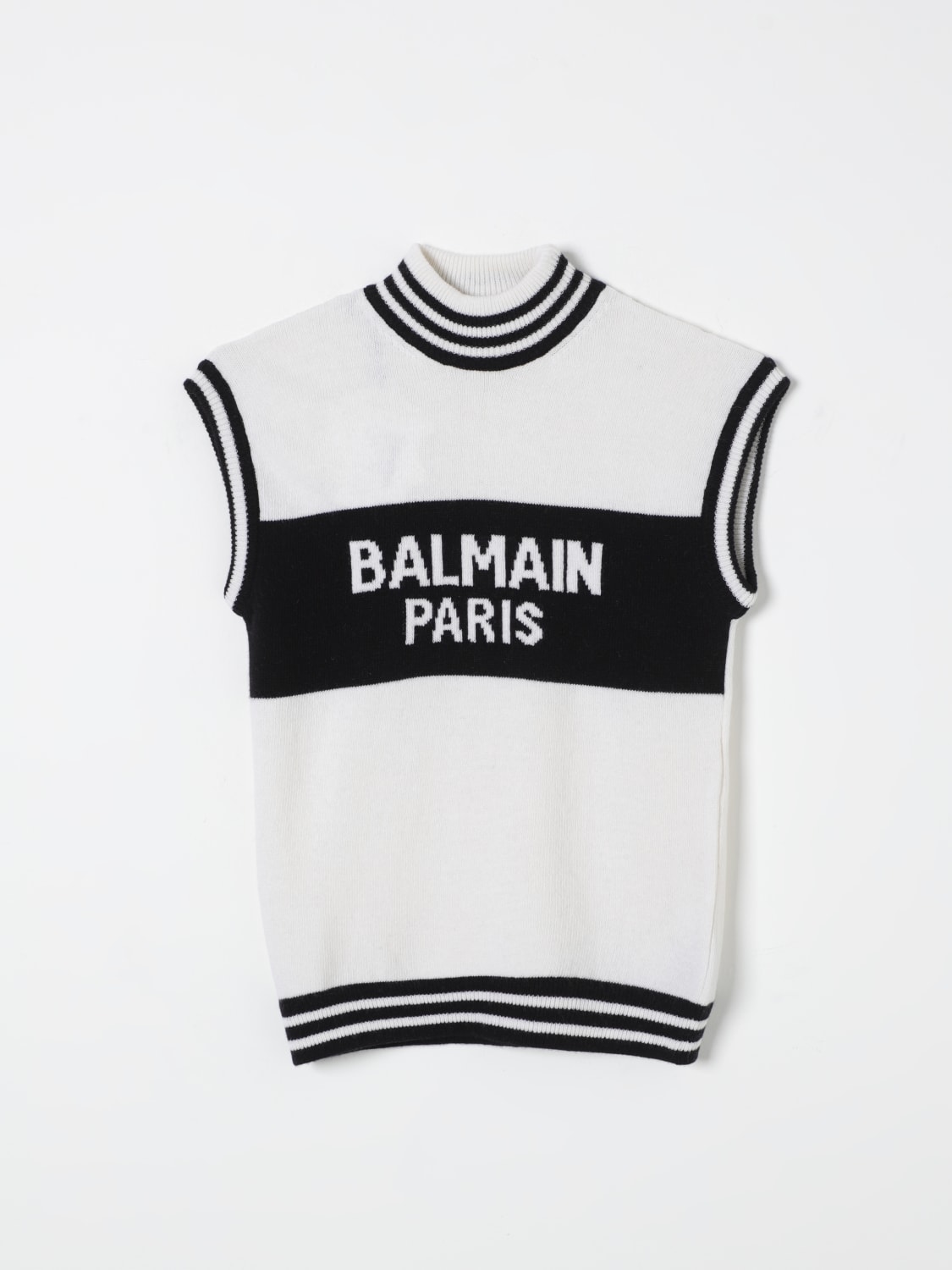 BALMAIN MAGLIA: Maglia a dolcevita Balmain con logo, Avorio - Img 1