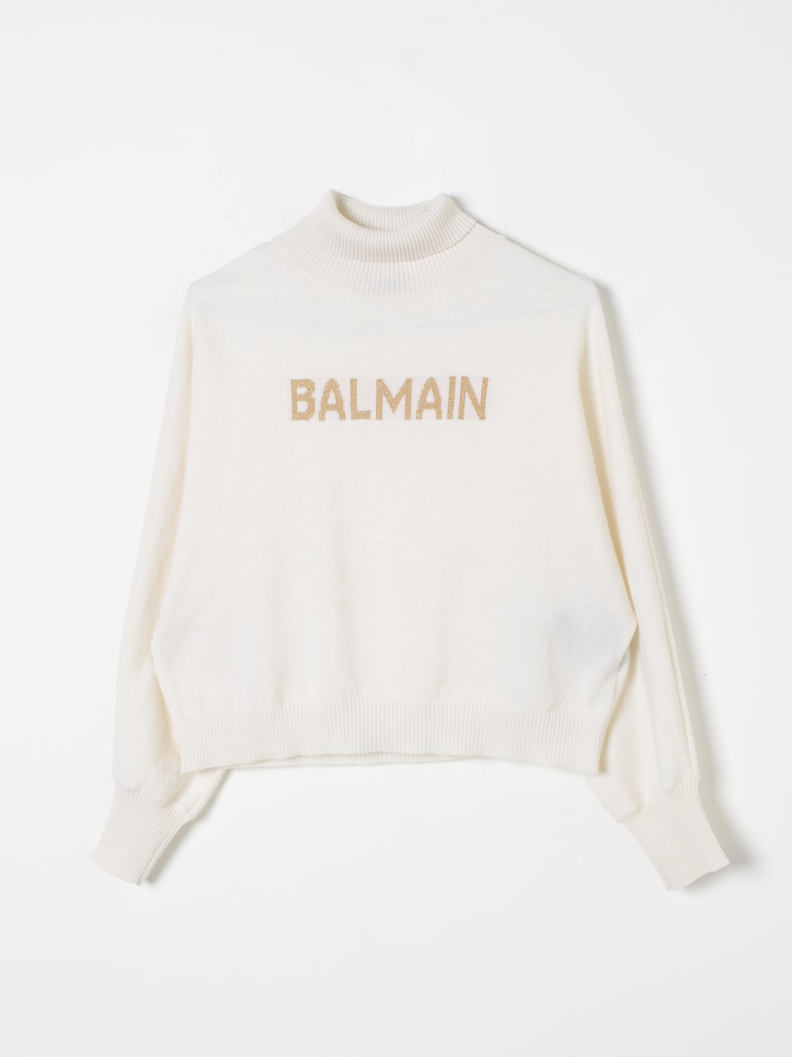 BALMAIN MAGLIA: Maglia a dolcevita Balmain con logo, Avorio - Img 1