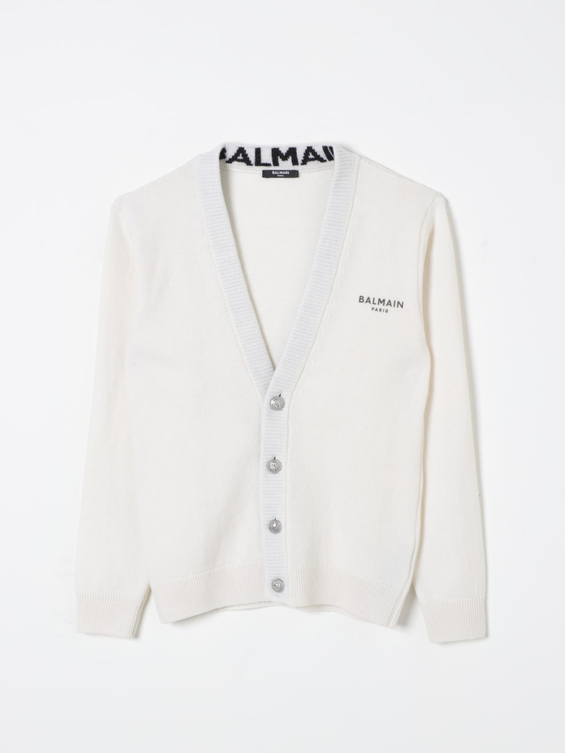 BALMAIN MAGLIA: Cardigan con logo Balmain, Avorio - Img 1