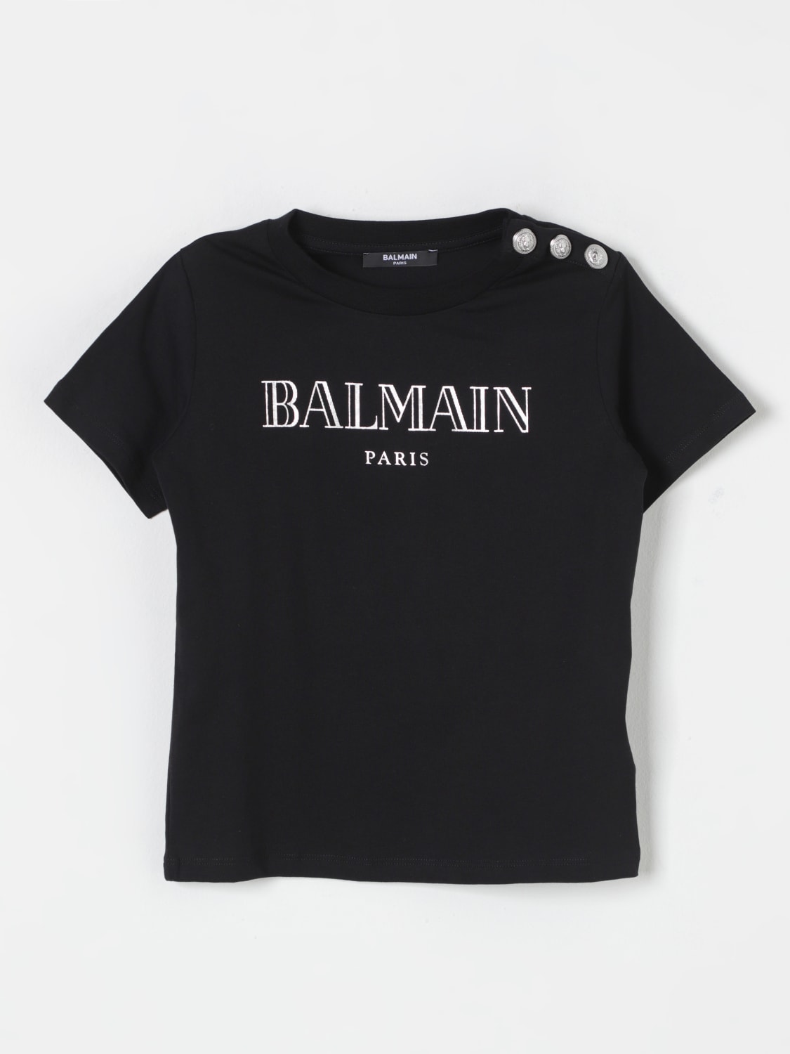 BALMAIN T-SHIRT: T-shirt di cotone con bottoni Balmain, Nero - Img 1