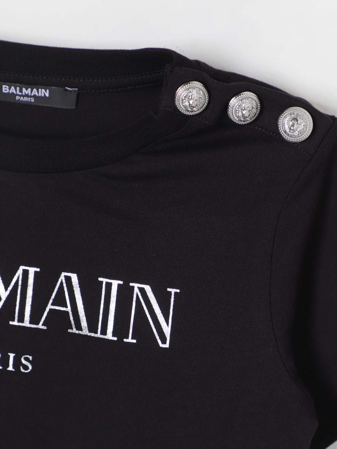 BALMAIN T-SHIRT: T-shirt di cotone con bottoni Balmain, Nero - Img 3