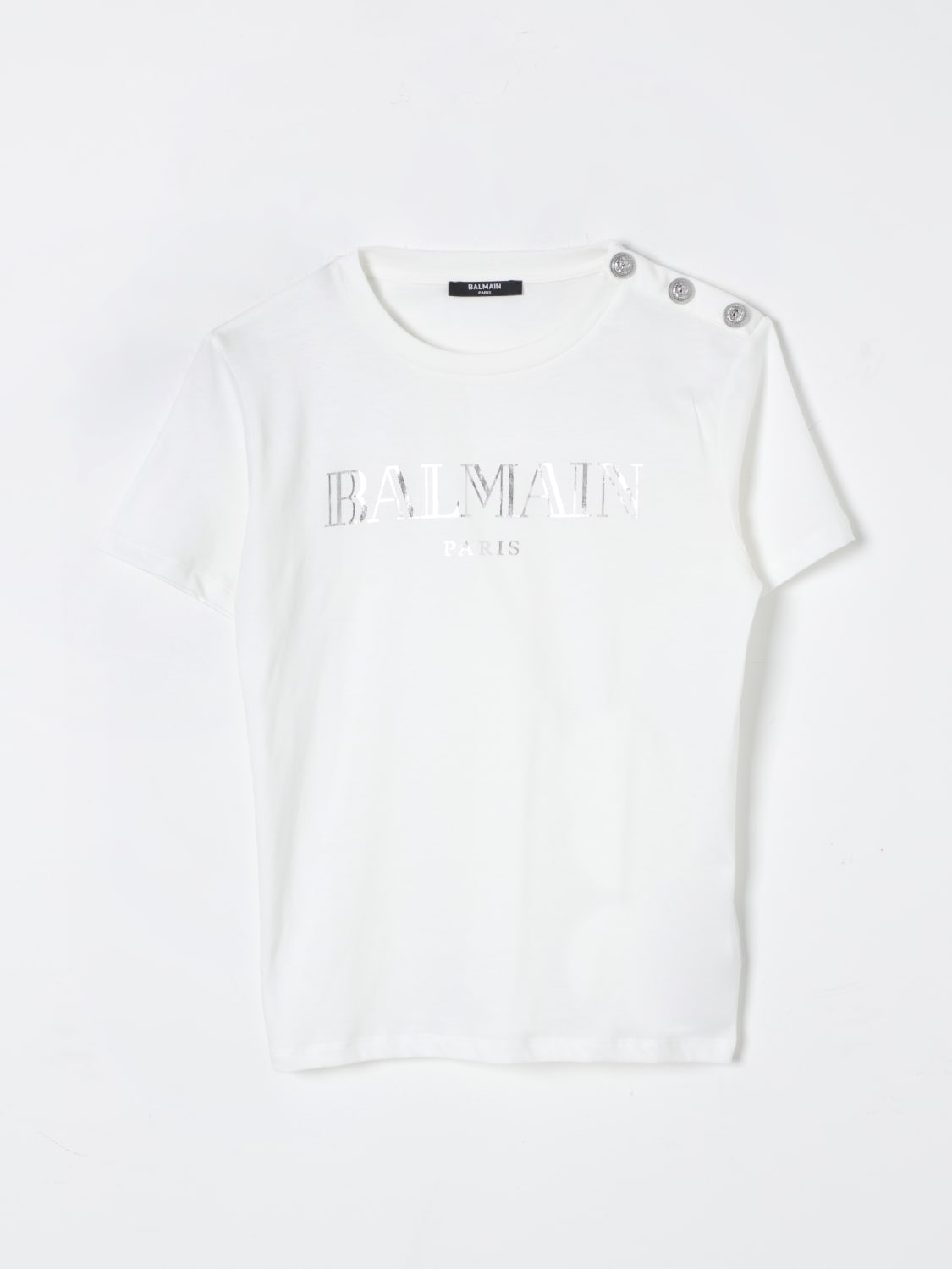 BALMAIN T-SHIRT: T-shirt di cotone con bottoni Balmain, Avorio - Img 1