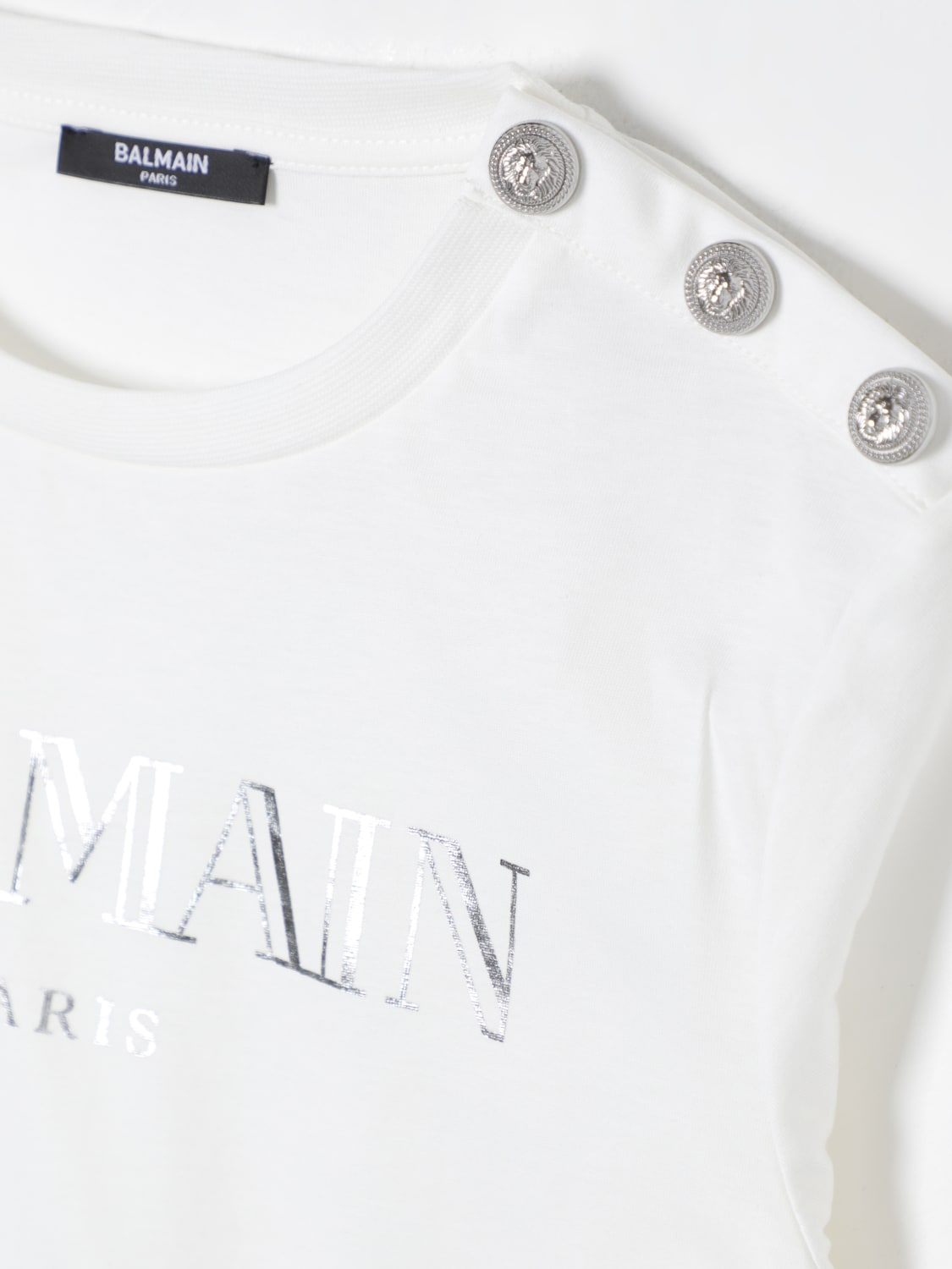 BALMAIN T-SHIRT: T-shirt di cotone con bottoni Balmain, Avorio - Img 3