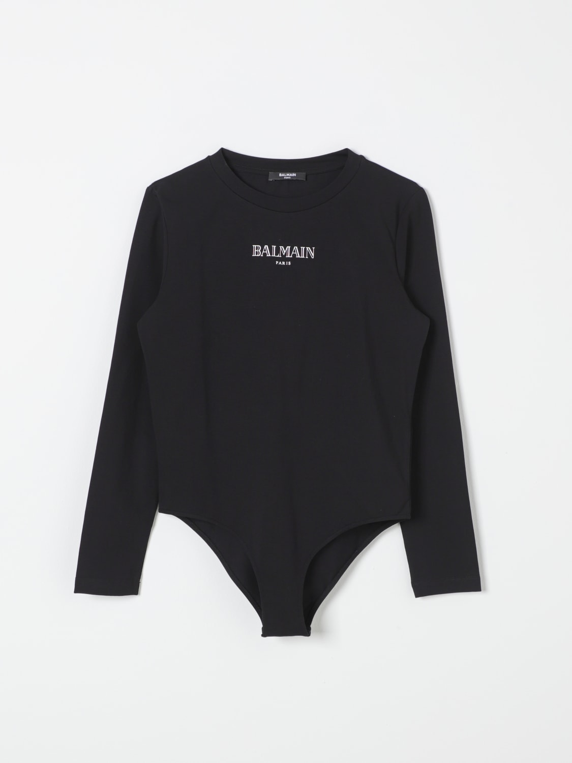 BALMAIN MAGLIA: Body con logo Balmain in cotone, Nero - Img 1