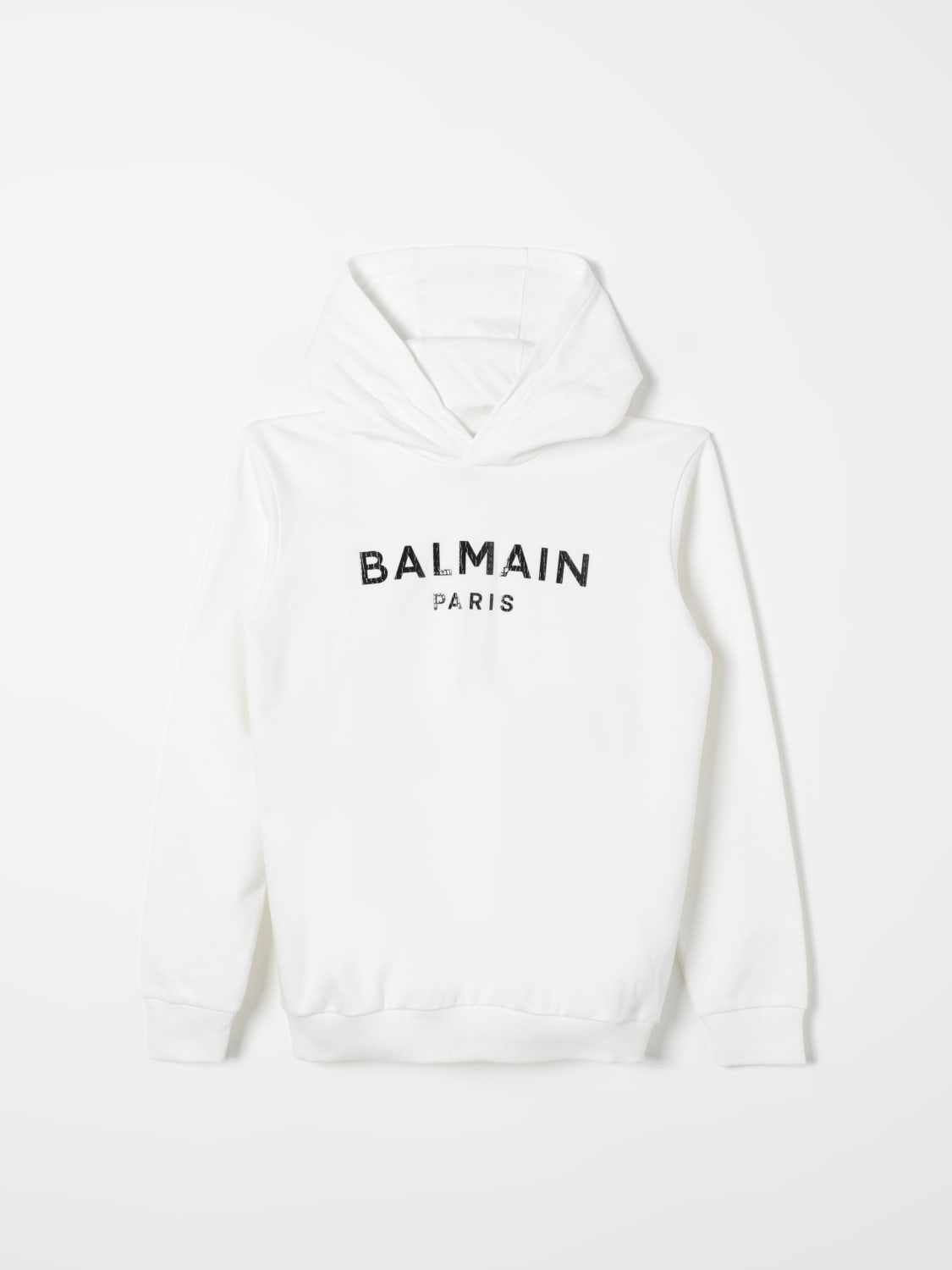 BALMAIN MAGLIA: Felpa con cappuccio Balmain in cotone, Bianco - Img 1