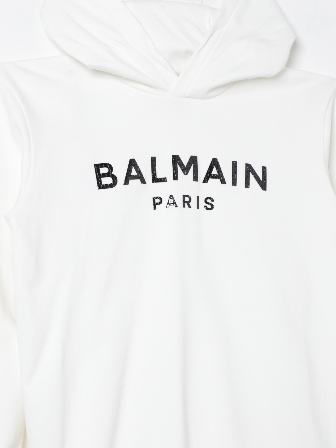 BALMAIN MAGLIA: Felpa con cappuccio Balmain in cotone, Bianco - Img 3