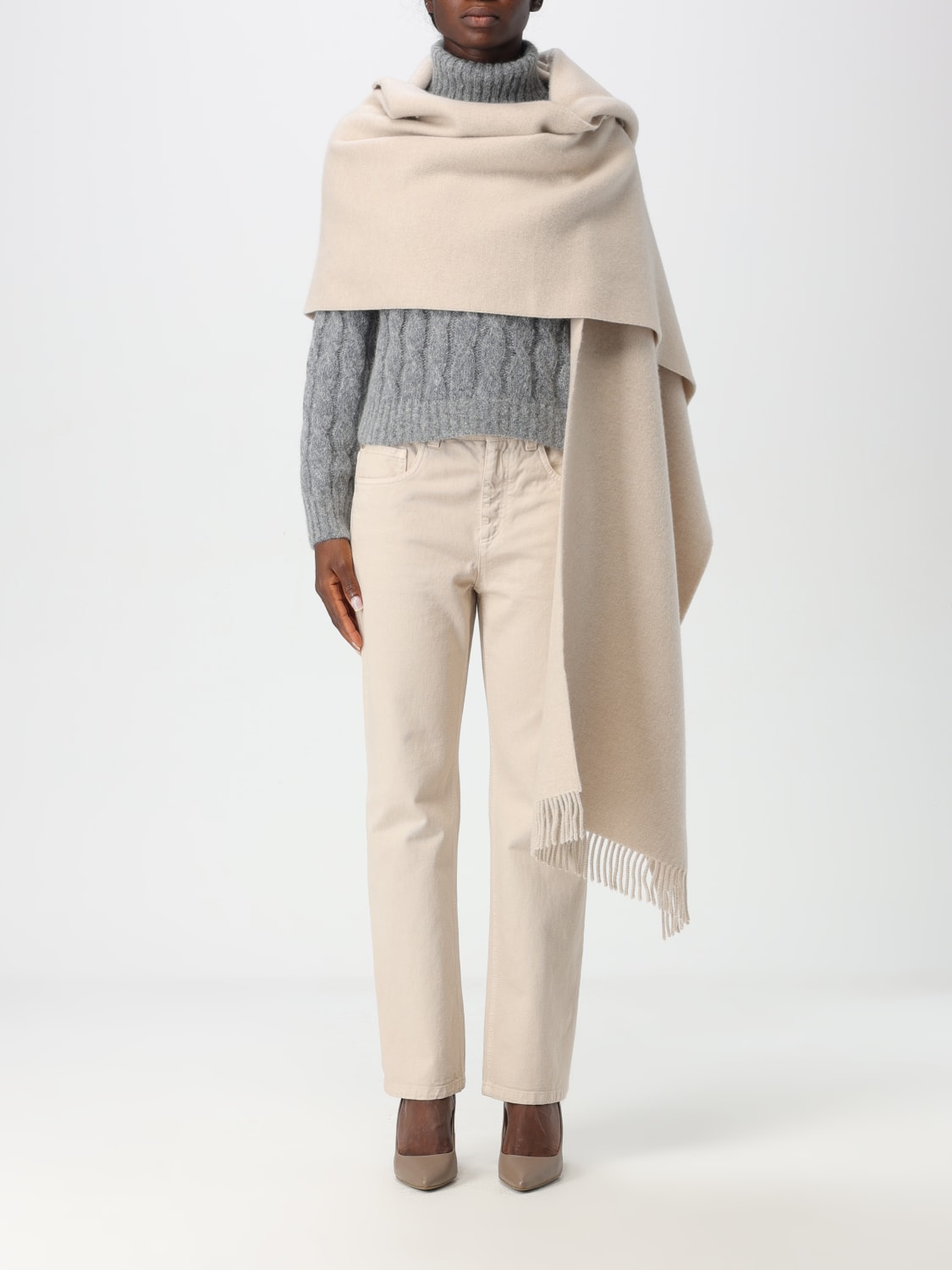 BRUNELLO CUCINELLI CAPE: Scarf woman Brunello Cucinelli, Beige - Img 1