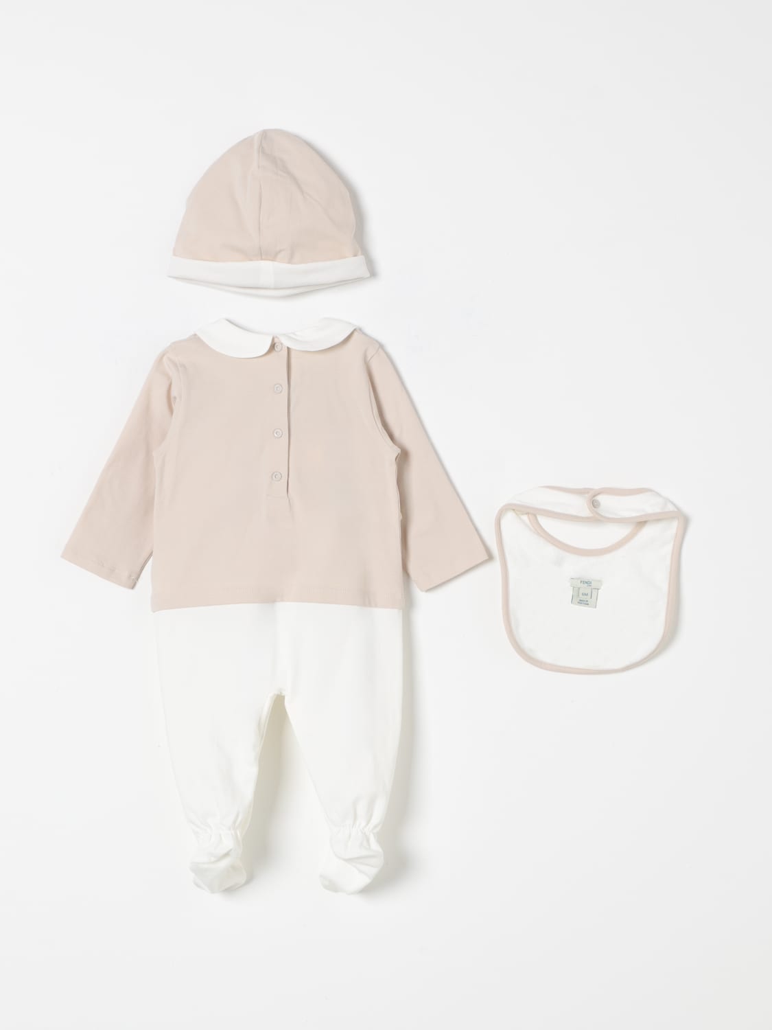 FENDI PACK: Fendi romper + bib + hat set, Beige - Img 2