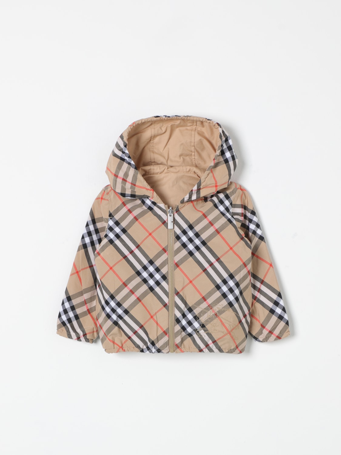 BURBERRY GIACCA: Piumino con cappuccio Burberry , Beige - Img 1