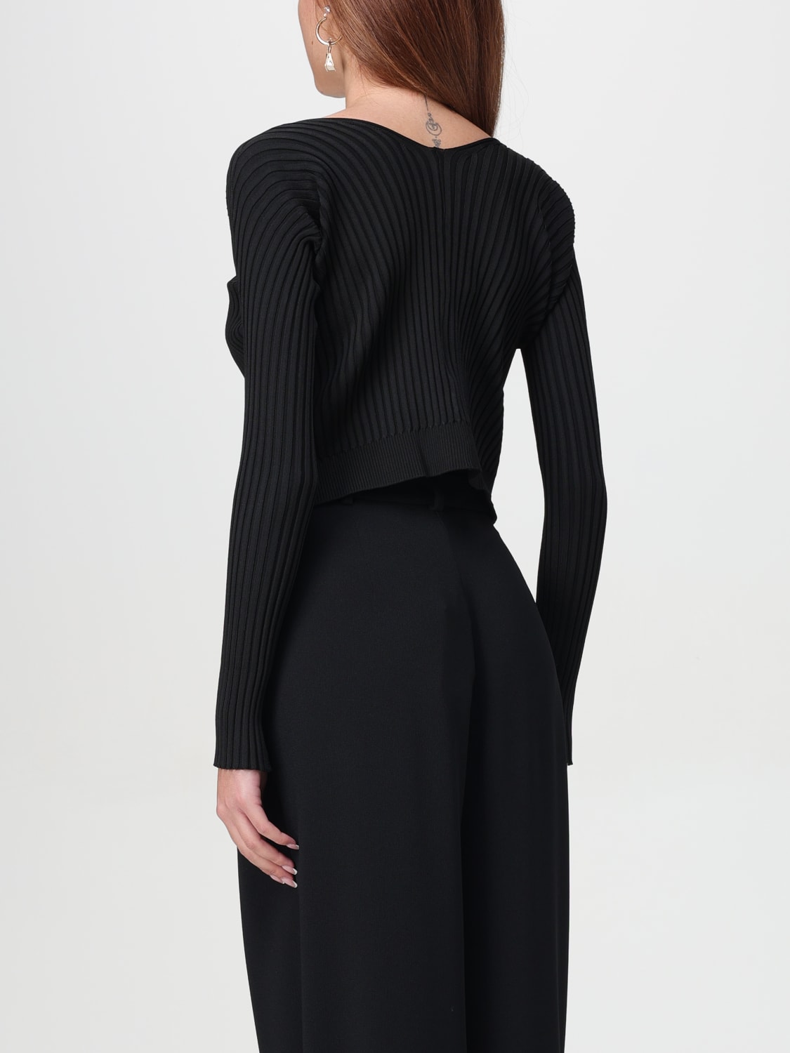 JACQUEMUS CARDIGAN: Jacquemus Pralù ribbed viscose blend cardigan
, Black - Img 3