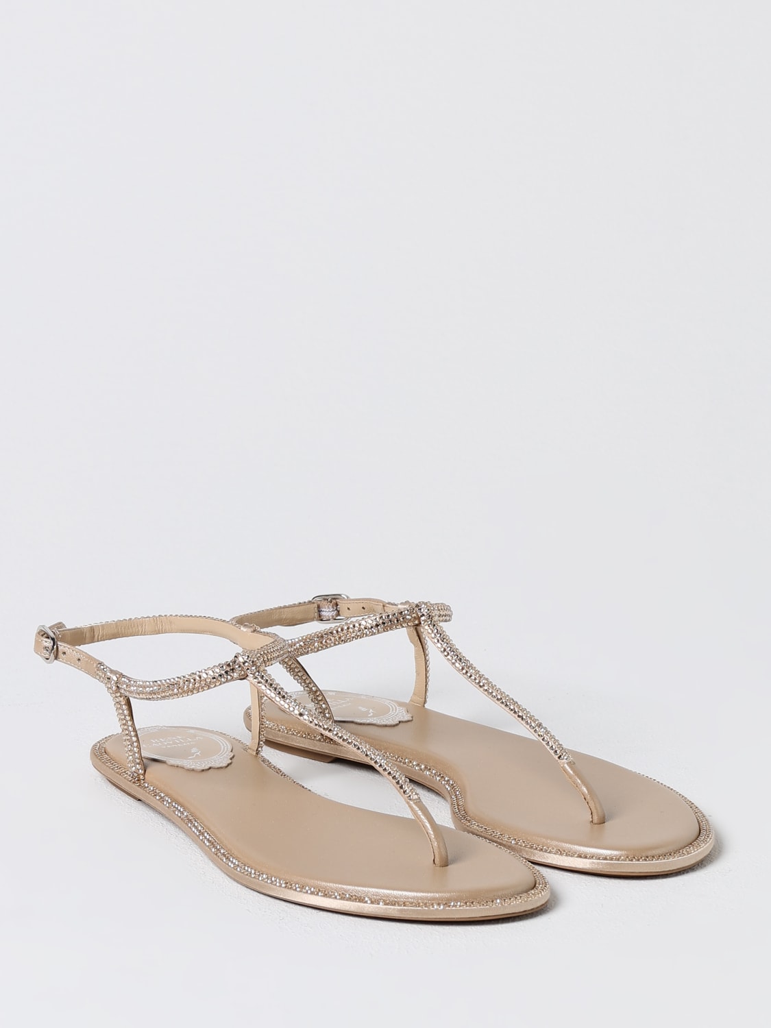 RENE CAOVILLA FLAT SANDALS: Rene Caovilla satin sandals with all-over rhinestones, Gold - Img 2