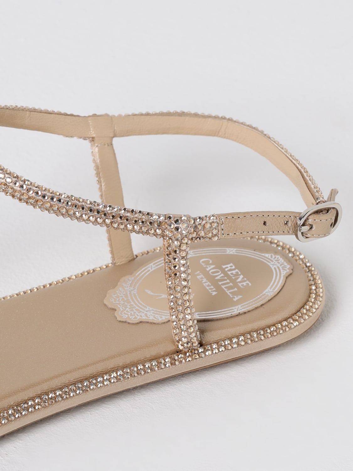 RENE CAOVILLA FLAT SANDALS: Rene Caovilla satin sandals with all-over rhinestones, Gold - Img 4