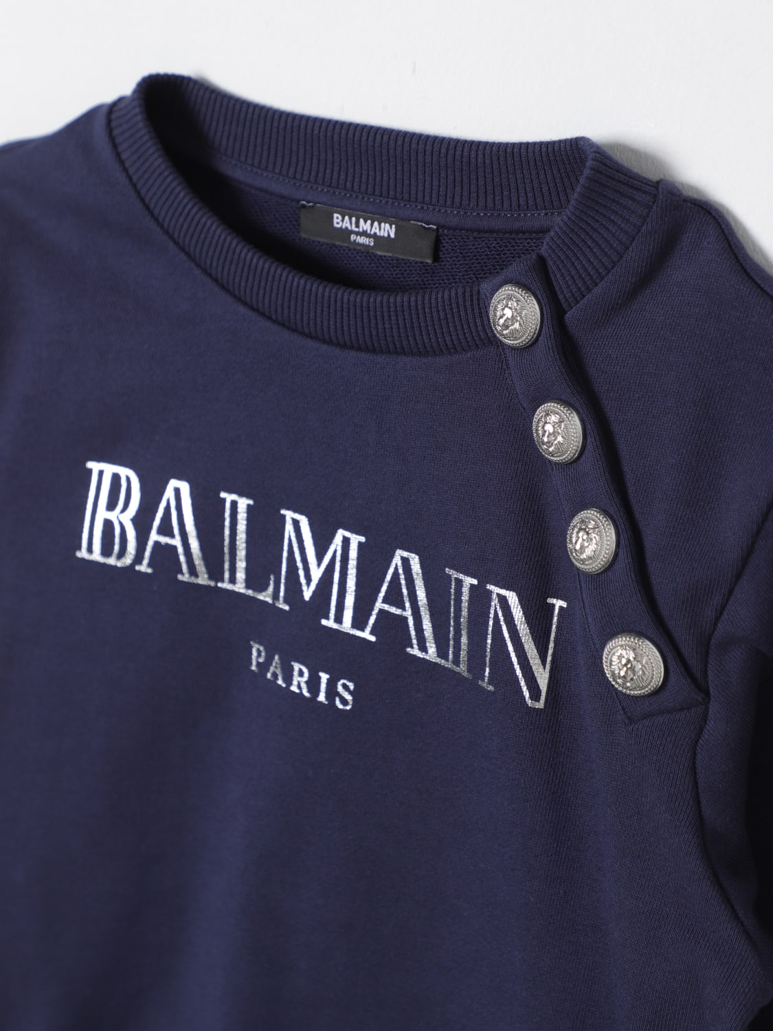 BALMAIN MAGLIA: Felpa a girocollo con bottoni Balmain, Blue - Img 3