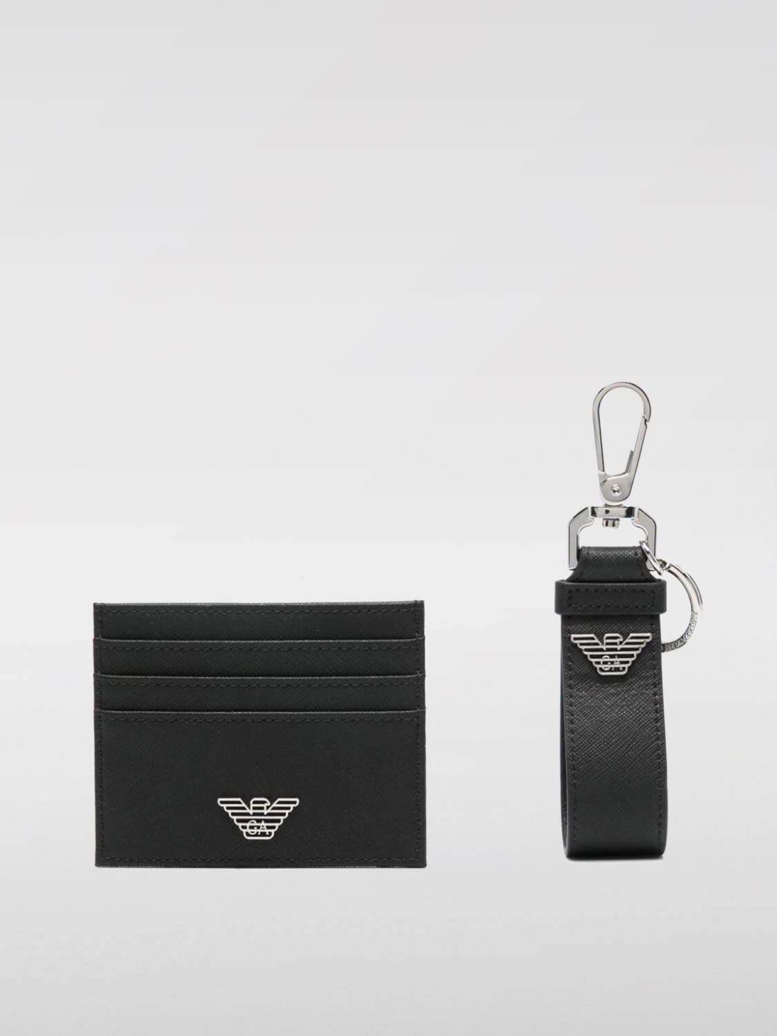 EMPORIO ARMANI Set portacarte di credito portachiavi in pelle saffiano Nero Portafoglio Emporio Armani Y4R606Y138E online su GIGLIO.COM
