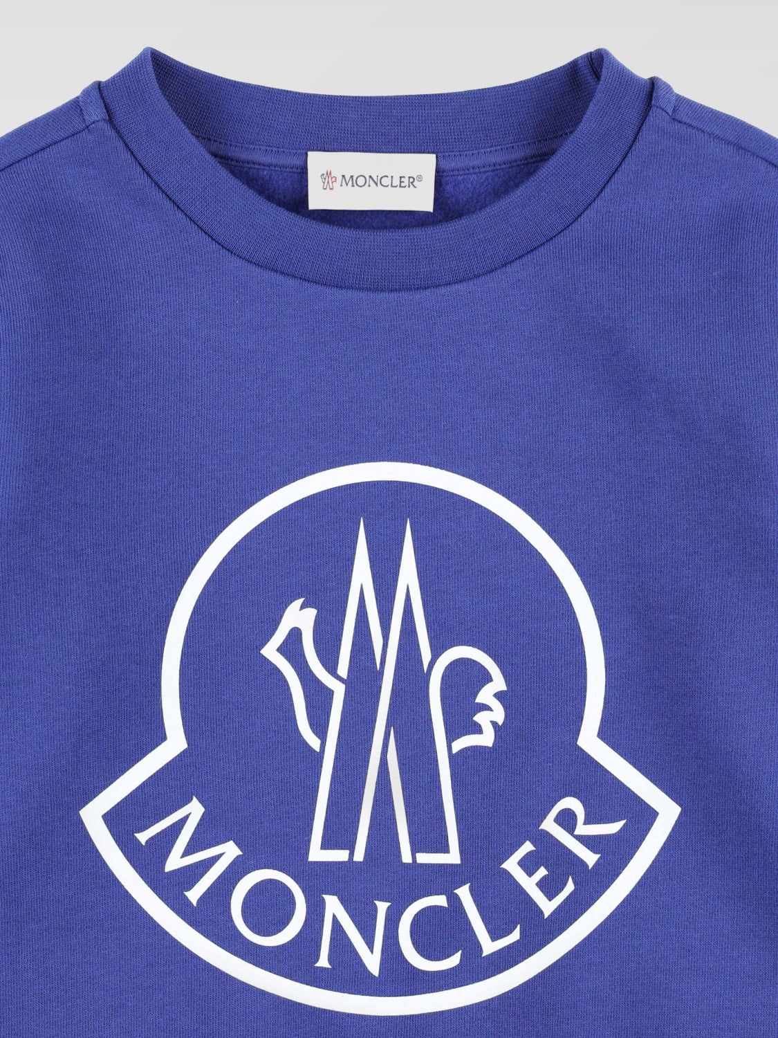 MONCLER MAGLIA: Felpa a girocollo con maxi logo Moncler, Blue - Img 3