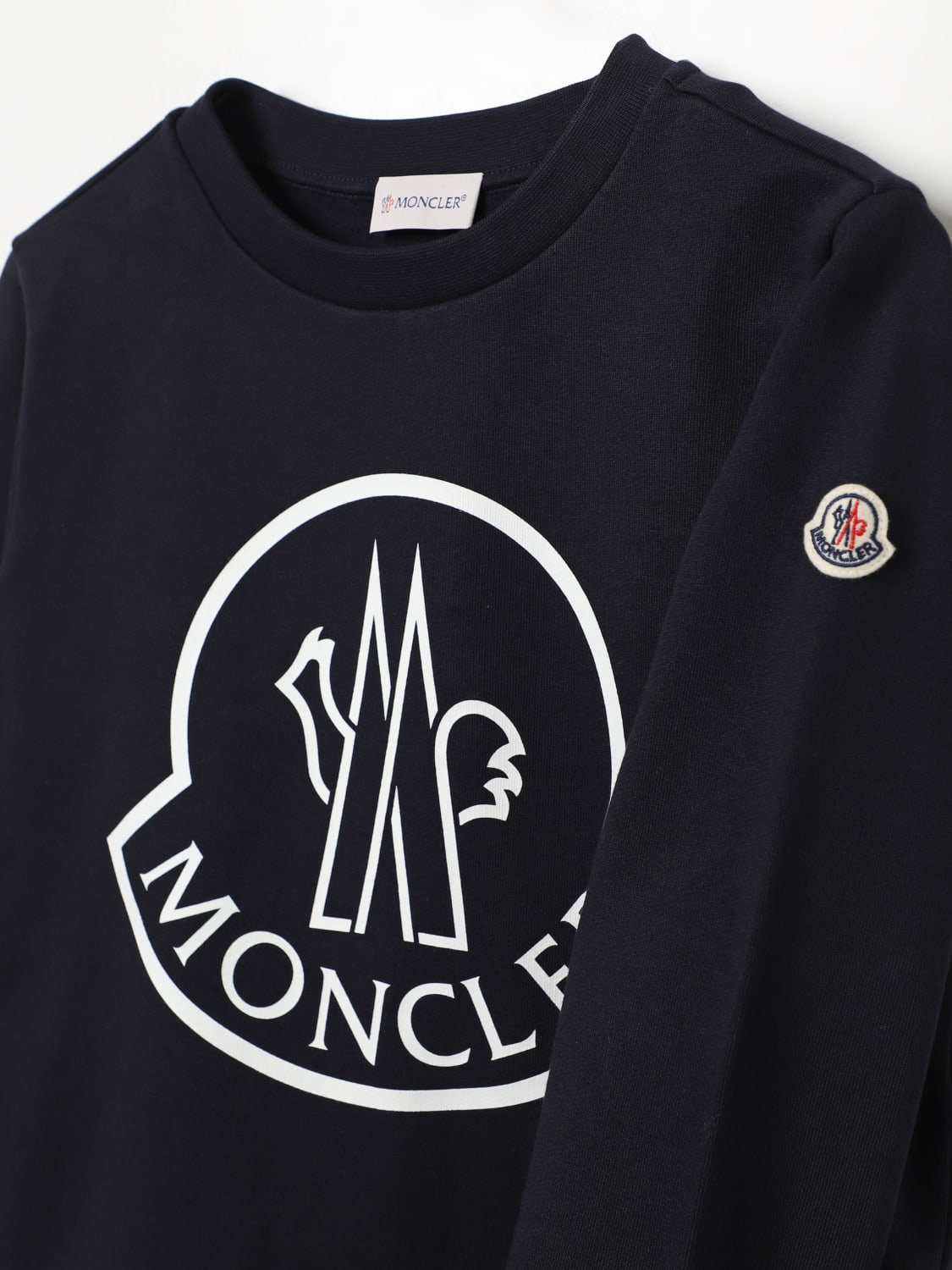 MONCLER MAGLIA: Felpa a girocollo con maxi logo Moncler, Blue Navy - Img 3