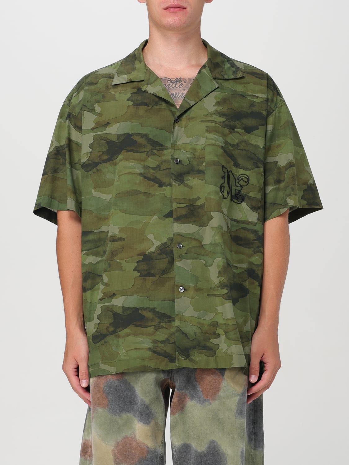 Giglio Camicia Palm Angels in cotone con stampa camouflage