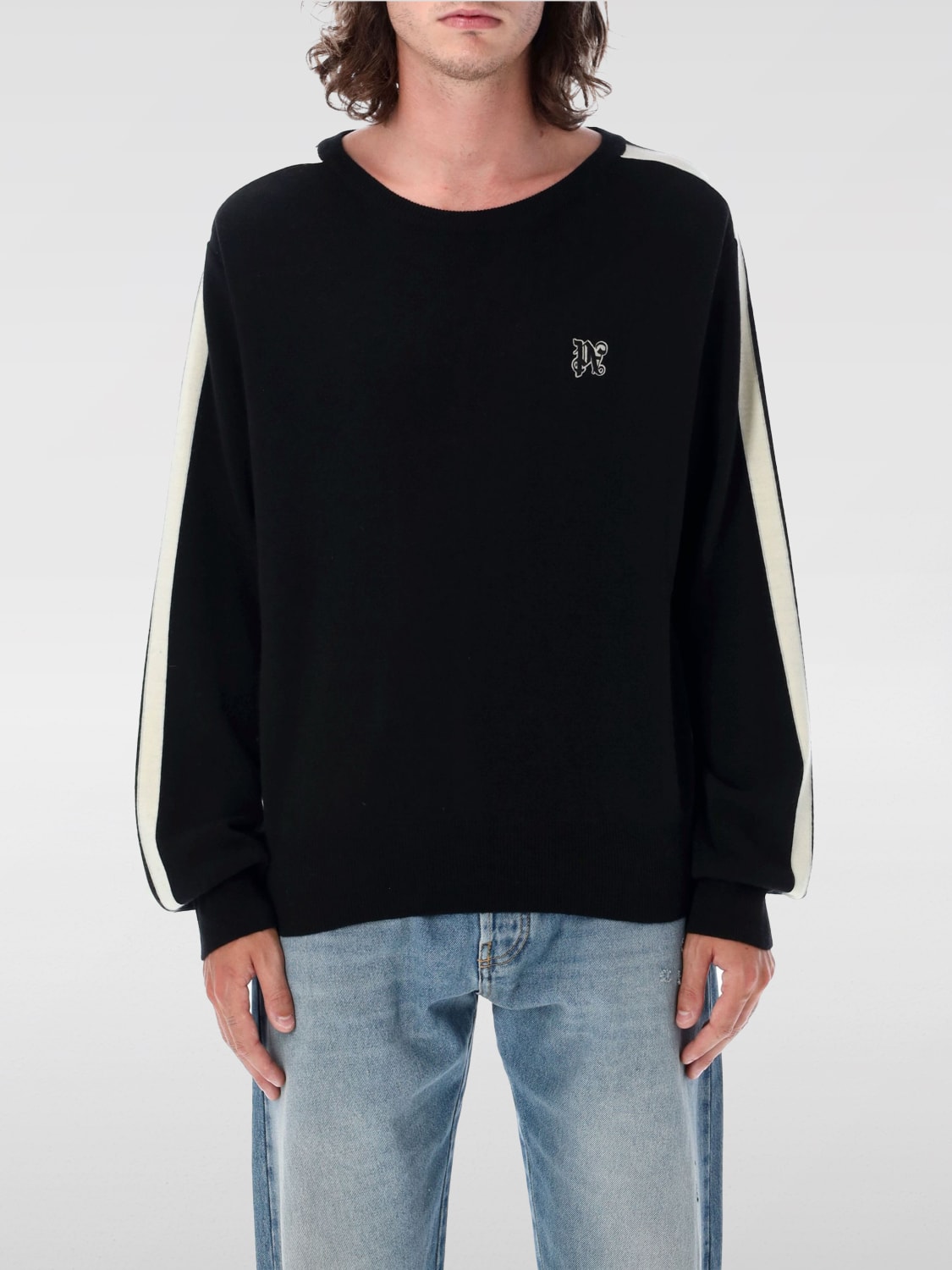 PALM ANGELS SWEATER: Palm Angels crewneck sweater with embroidered logo, Black - Img 1