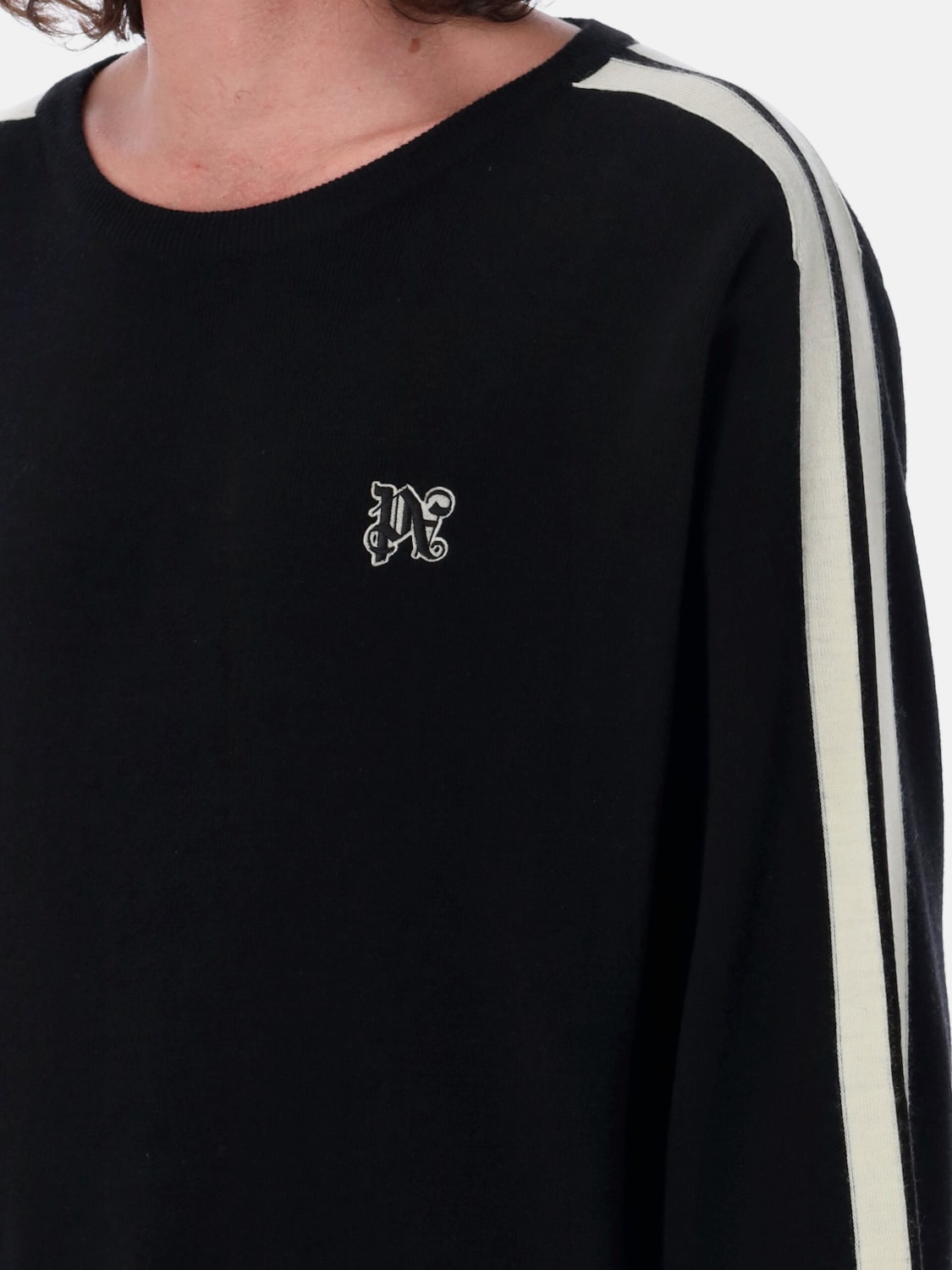 PALM ANGELS SWEATER: Palm Angels crewneck sweater with embroidered logo, Black - Img 3