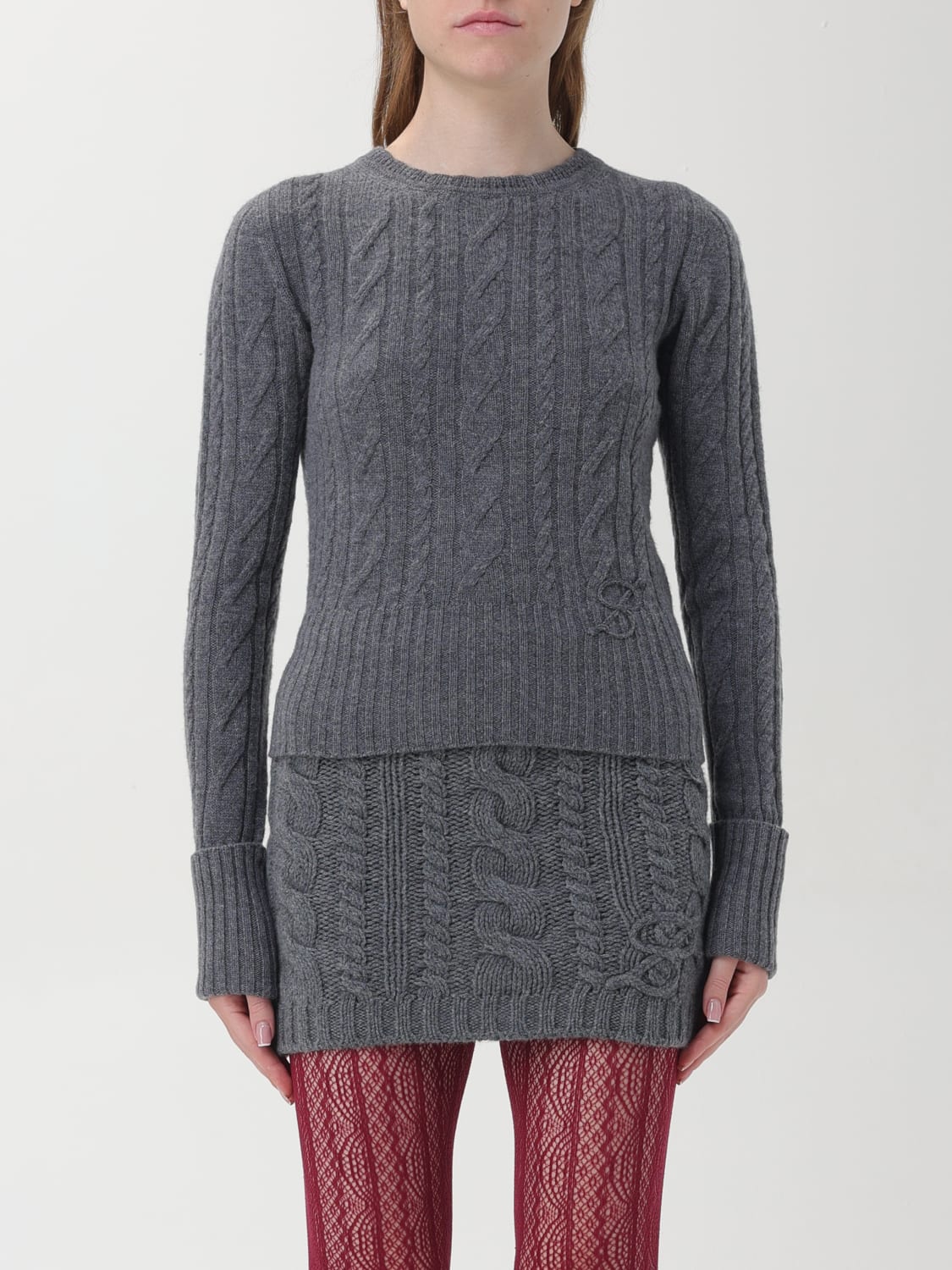 BLUMARINE MAGLIA: Maglia in cashmere a trecce Blumarine, Grigio - Img 1