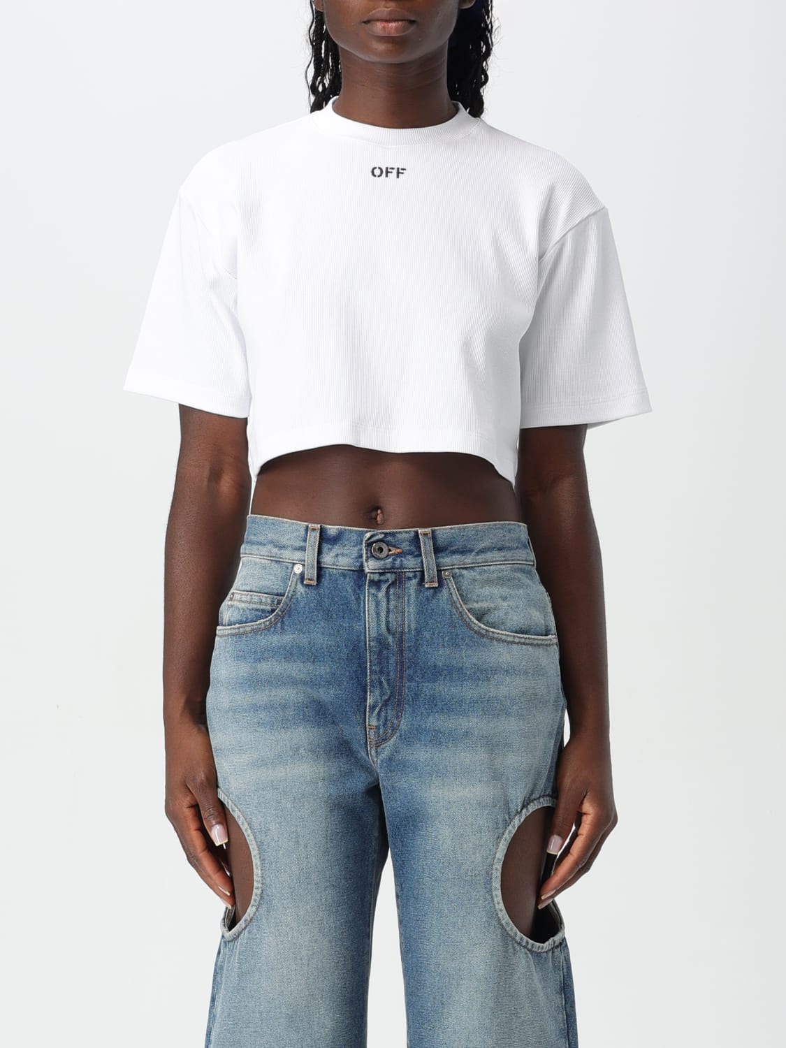 Giglio T-shirt crop Off-White in cotone