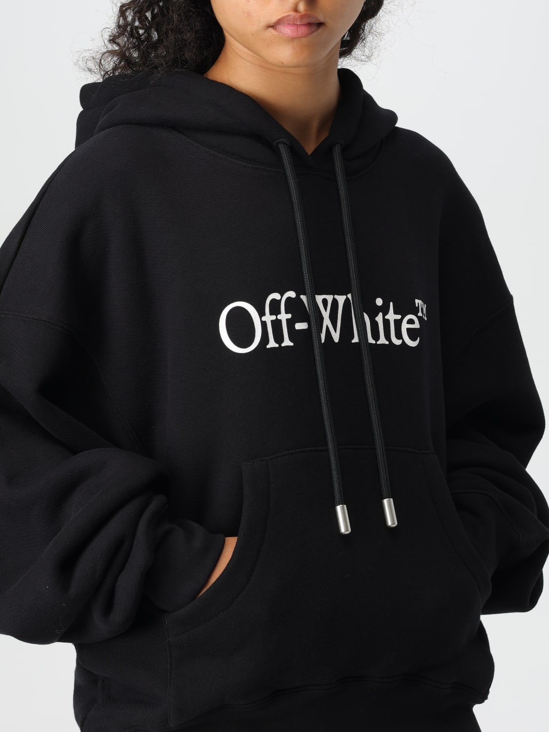 OFF-WHITE FELPA: Felpa oversize Off-white con cappuccio, Nero - Img 4