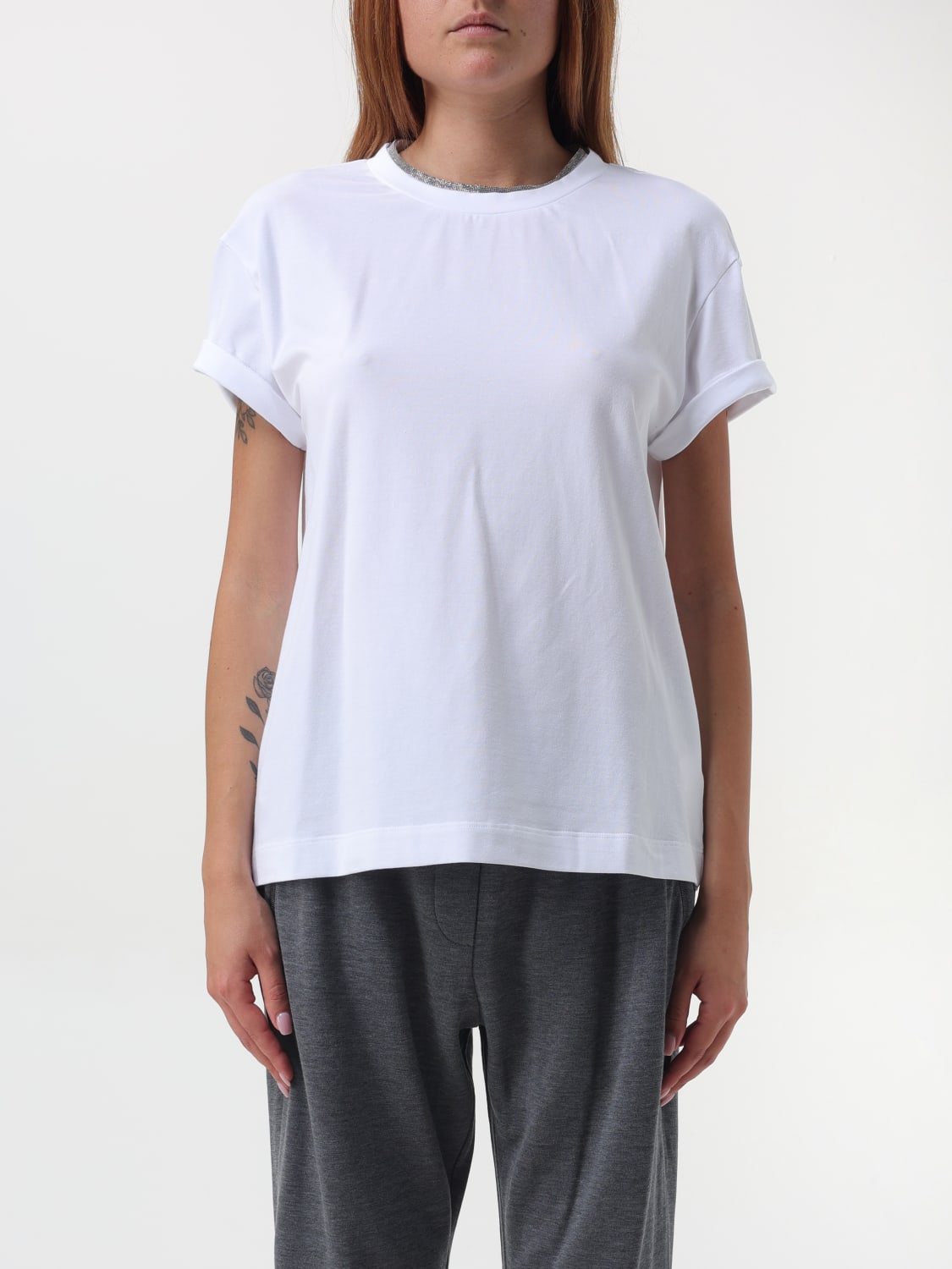 Giglio T-shirt Brunello Cucinelli in cotone con monile