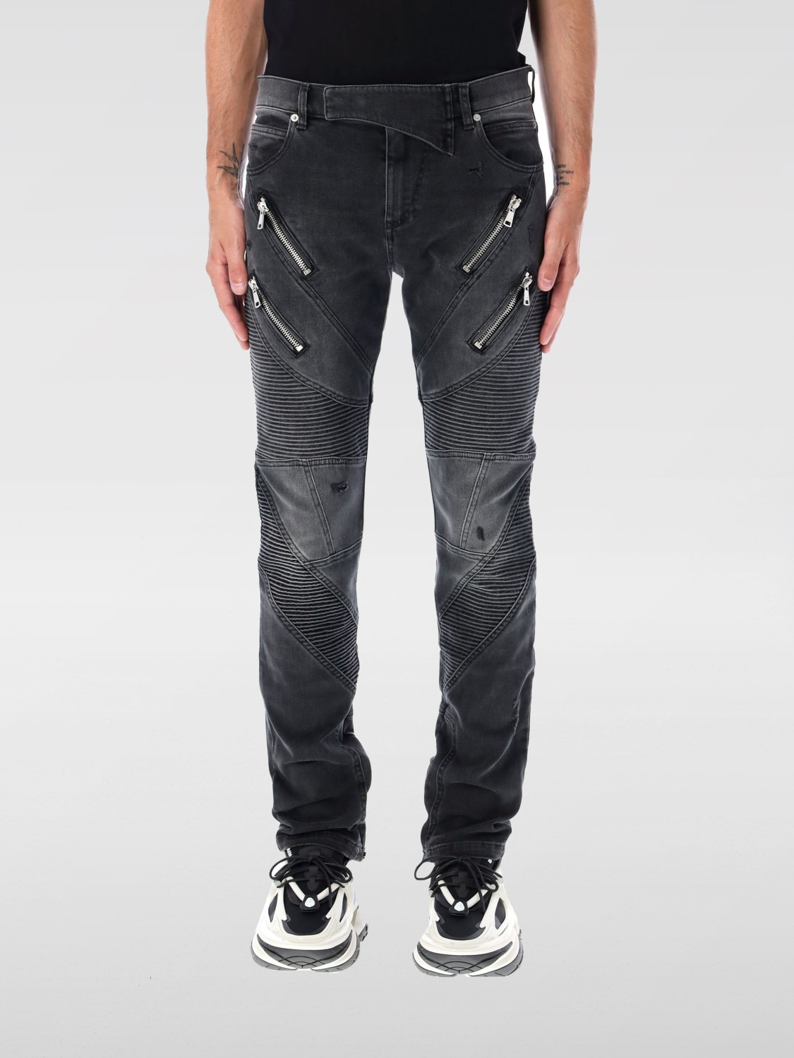 Balmain ripped fashion biker jeans