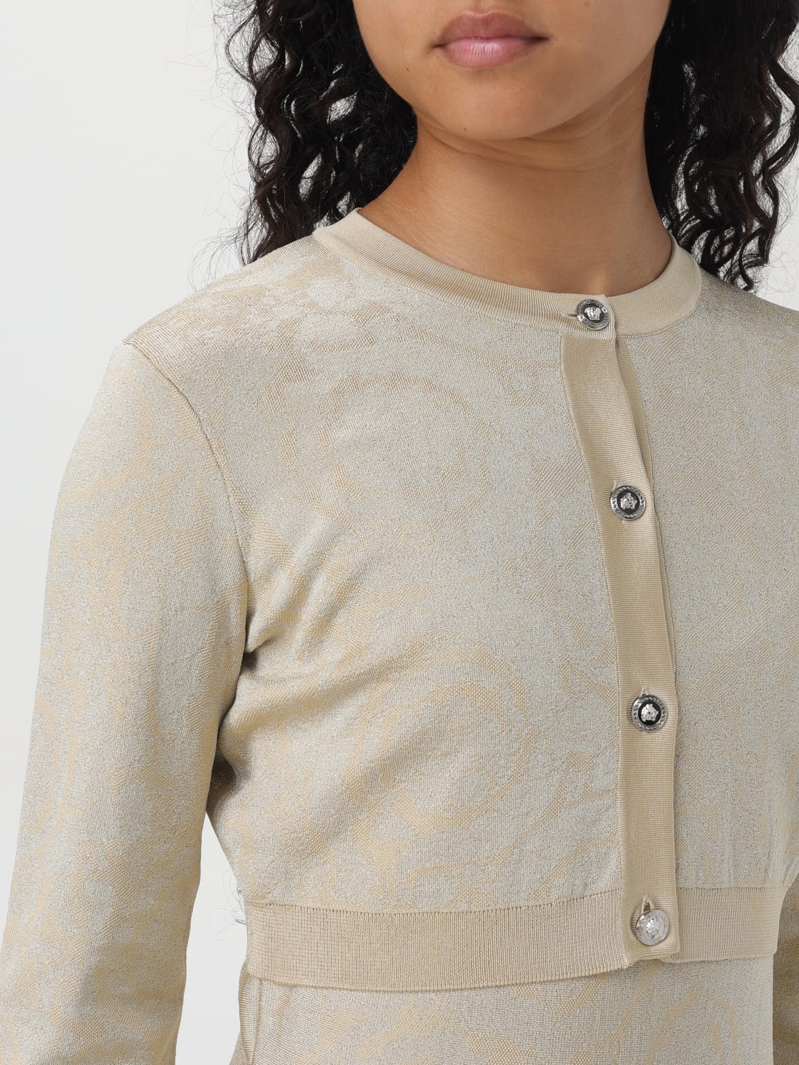 VERSACE CARDIGAN: Versace Baroque viscose crop cardigan, Sand - Img 5