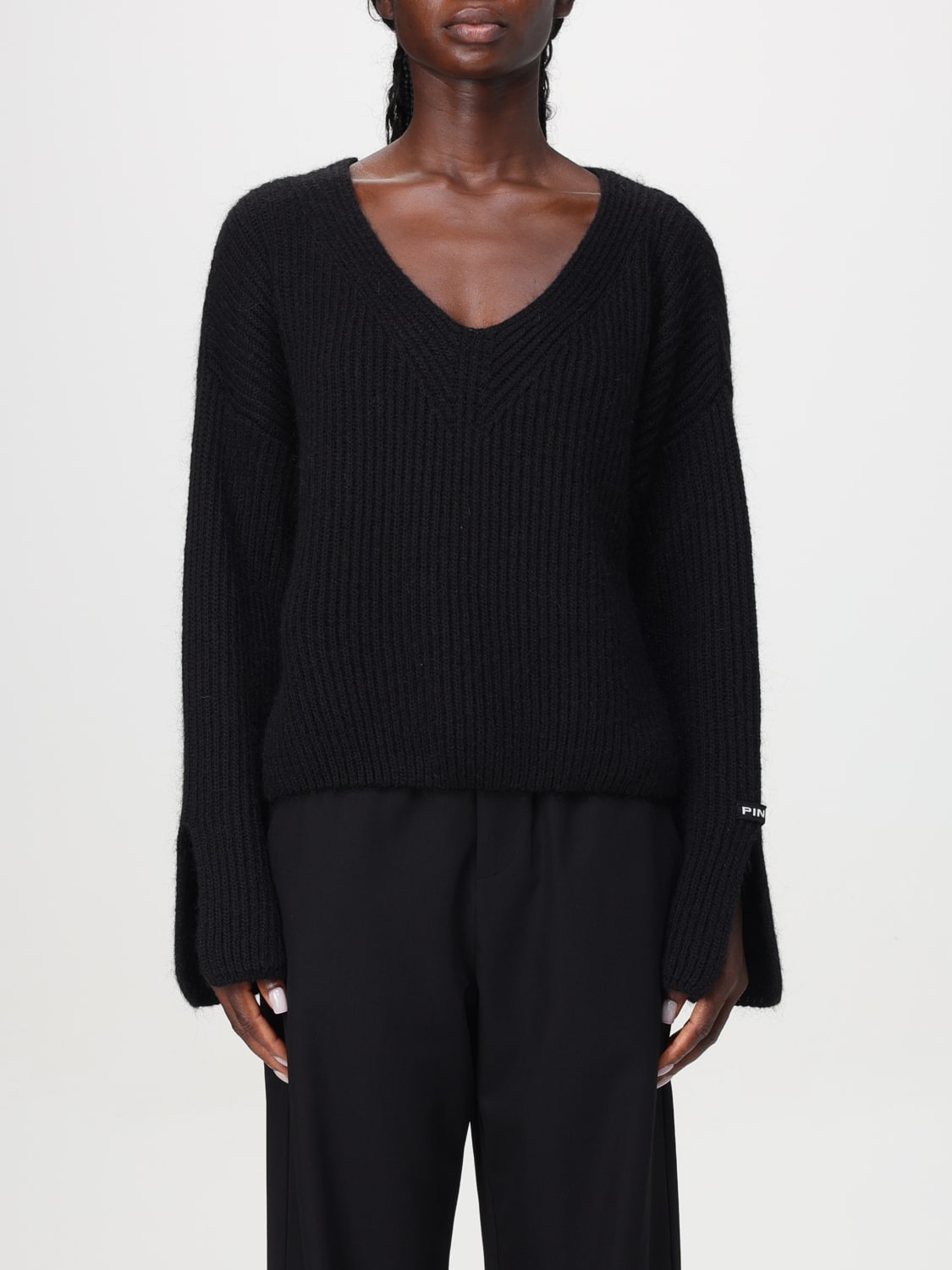 PINKO MAGLIA: Maglione Pinko in misto mohair a coste , Nero - Img 1