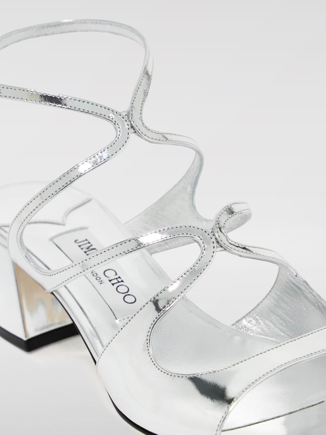 JIMMY CHOO SANDALI CON TACCO: Sandalo Azia Jimmy Choo in vernice laminata, Argento - Img 3