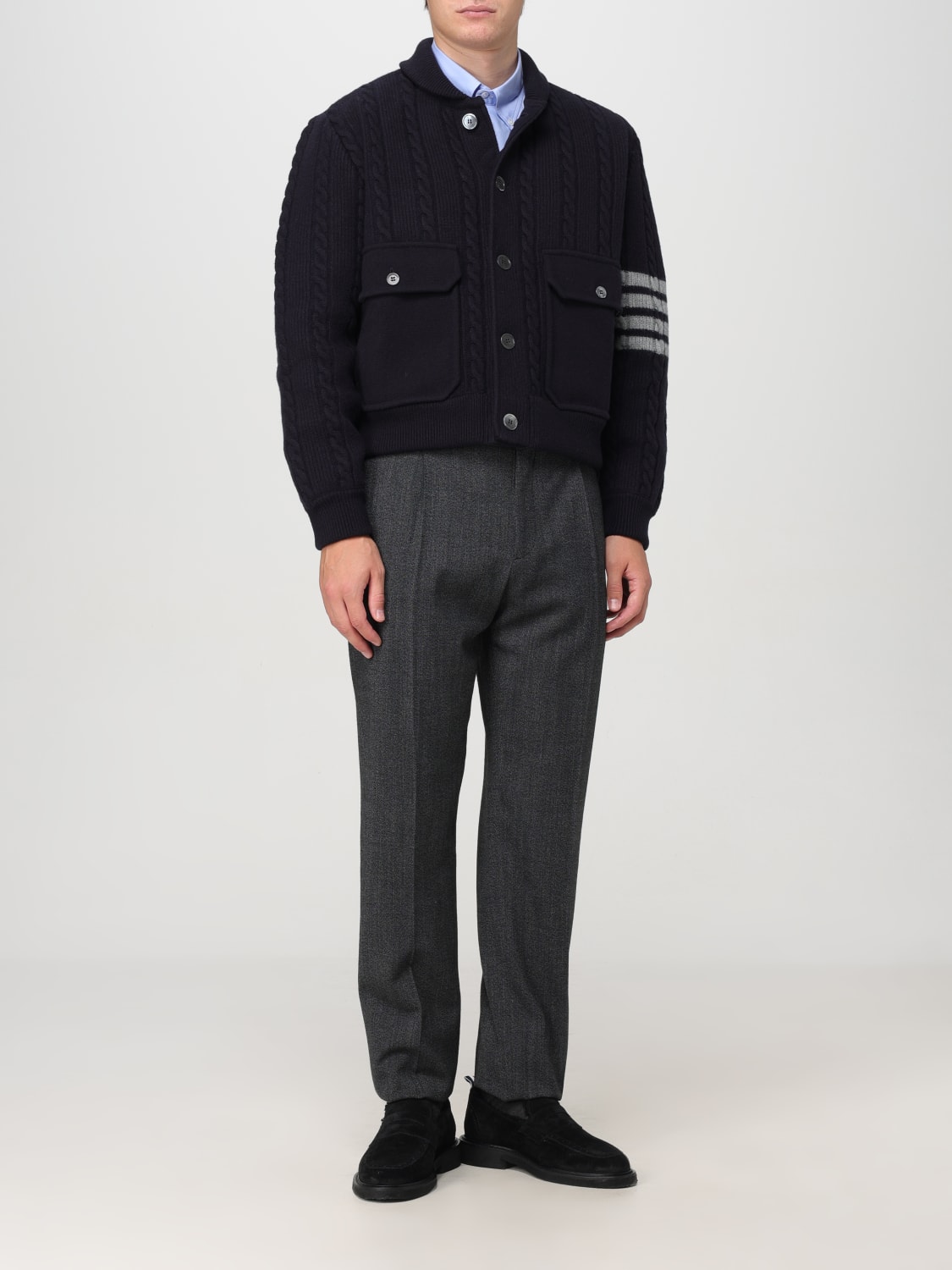 THOM BROWNE GIACCA: Bomber 4-bar Thom Browne di lana, Blue Navy - Img 2