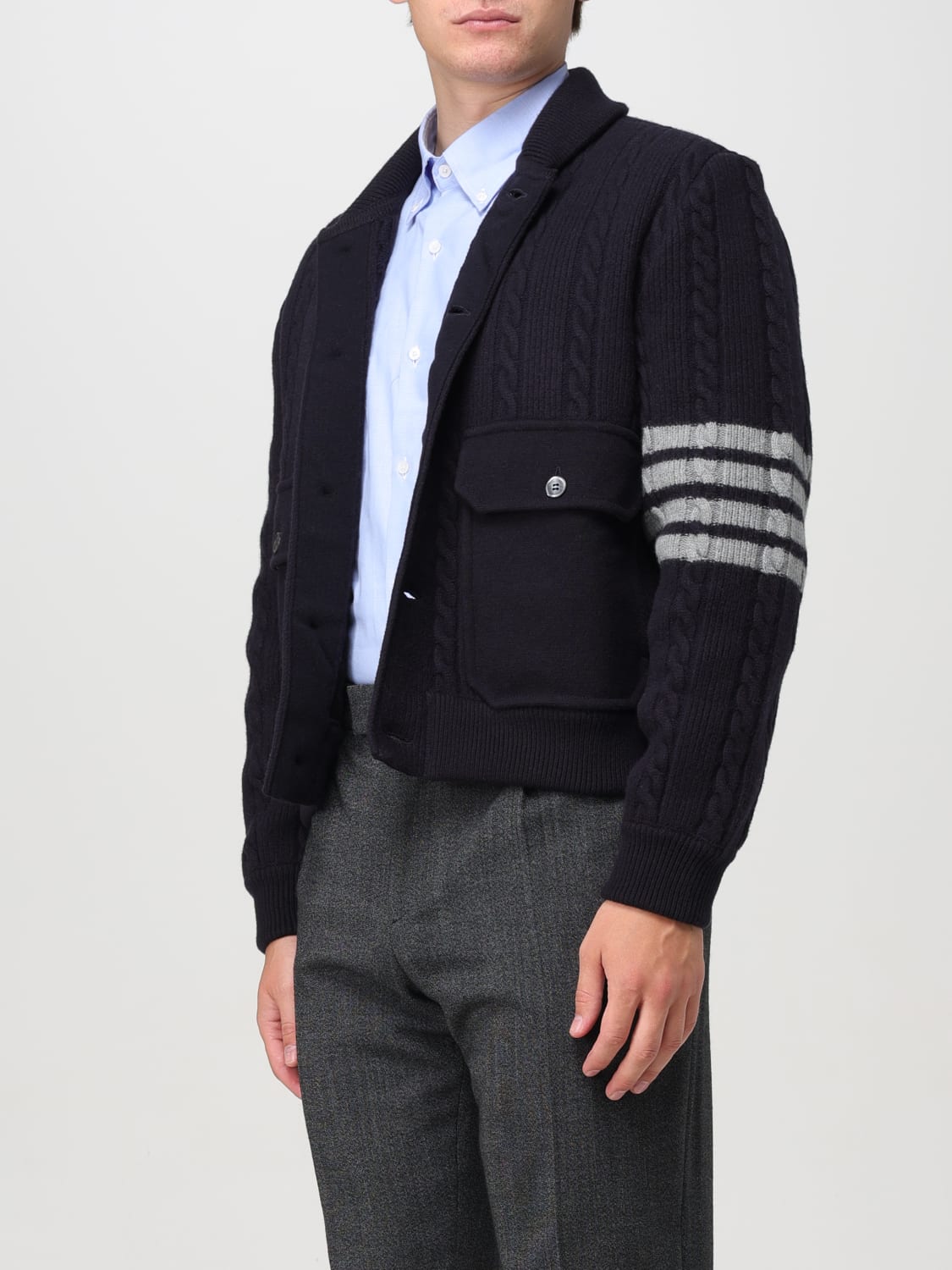 THOM BROWNE GIACCA: Bomber 4-bar Thom Browne di lana, Blue Navy - Img 4