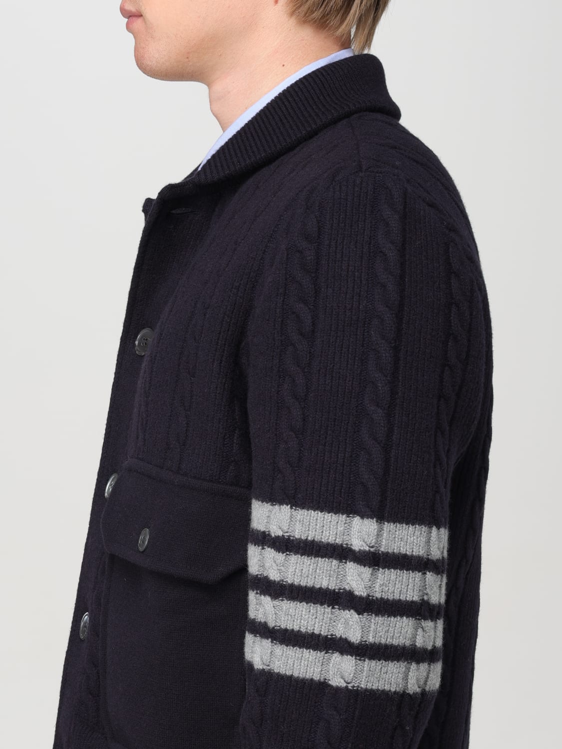 THOM BROWNE GIACCA: Bomber 4-bar Thom Browne di lana, Blue Navy - Img 5