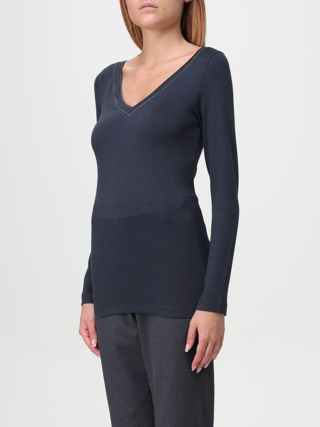 BRUNELLO CUCINELLI MAGLIA: Maglia a v Brunello Cucinelli, Blue - Img 4