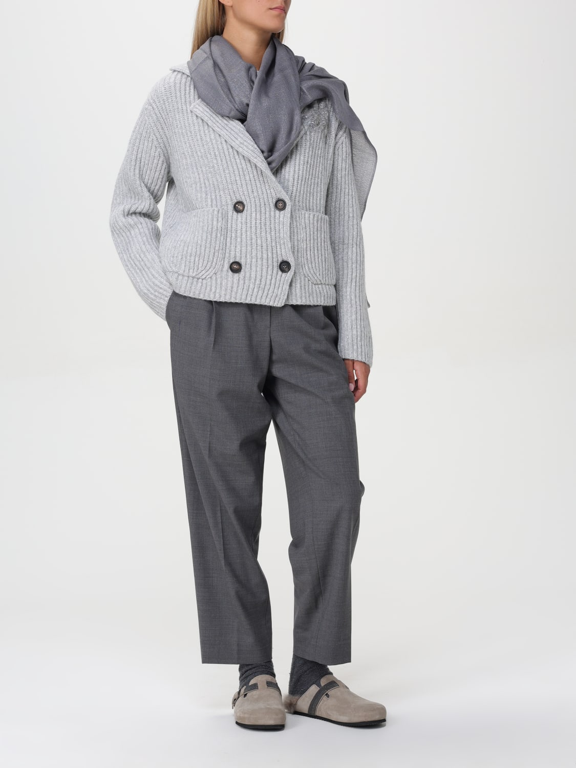 BRUNELLO CUCINELLI 裤子: 裤子 女士 Brunello Cucinelli, 灰色 - Img 2