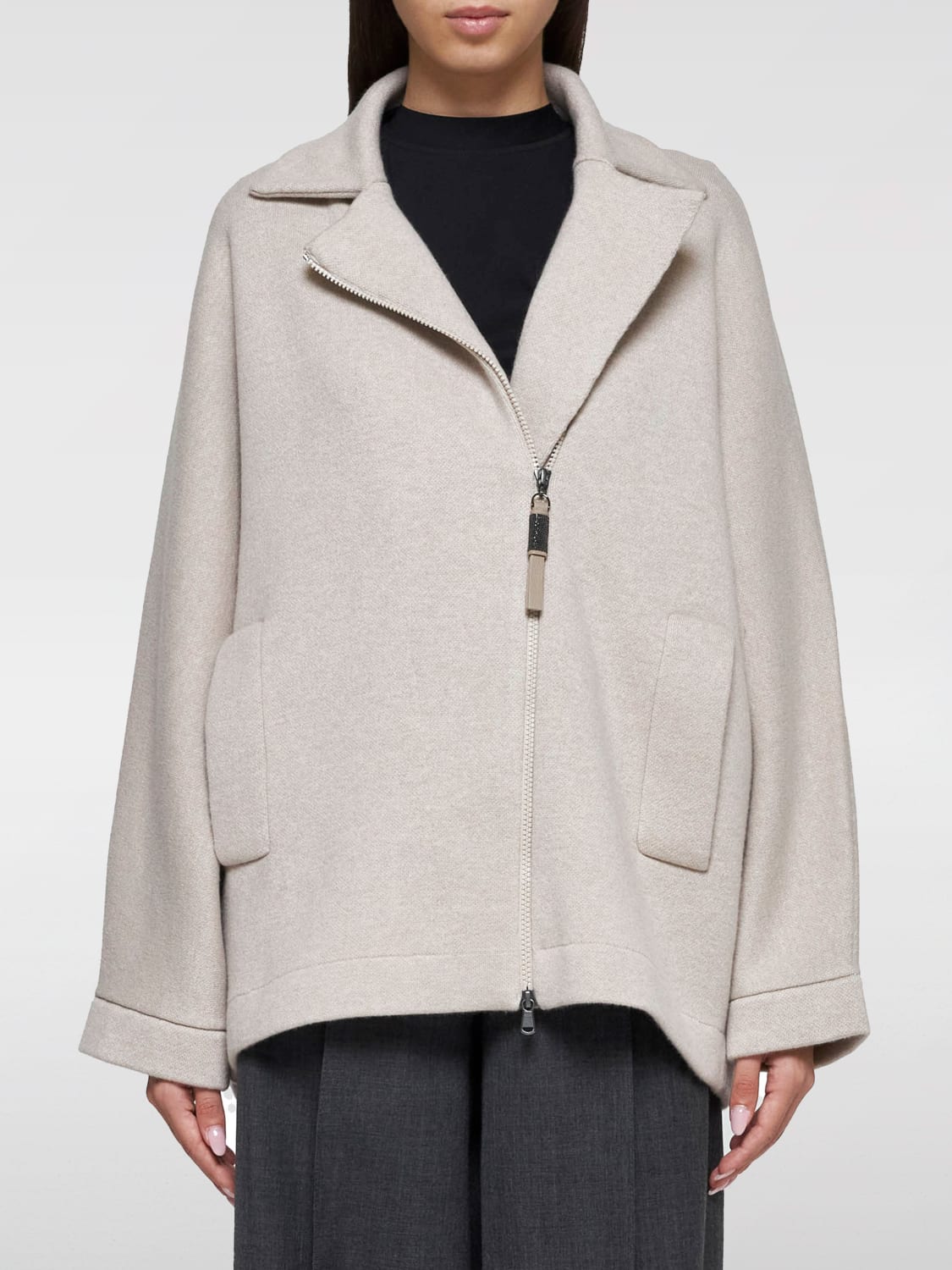 Giglio Cappotto in cashmere con zip Brunello Cucinelli