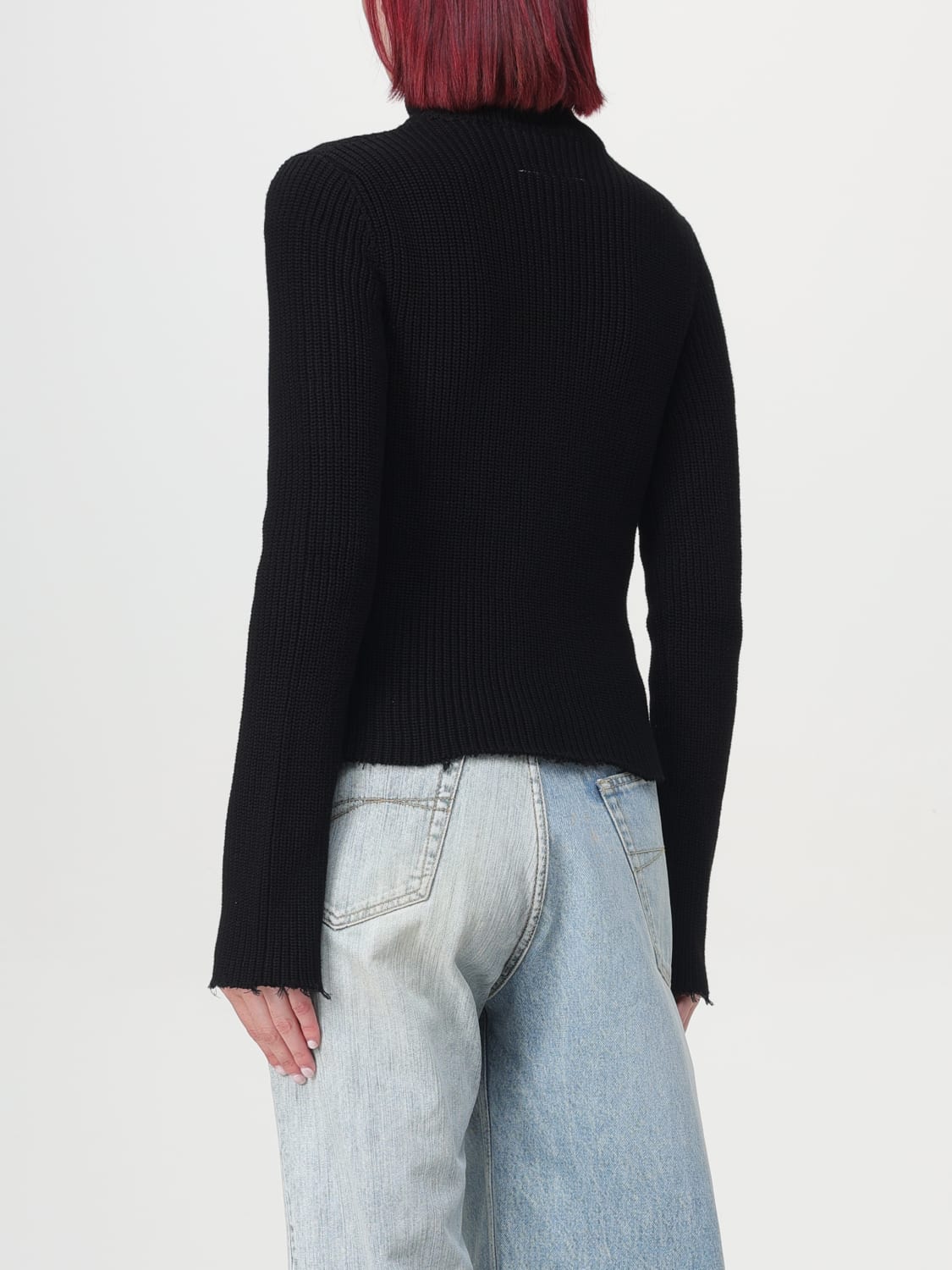 MM6 MAISON MARGIELA CARDIGAN: Mm6 Maison Margiela ribbed cotton cardigan, Black - Img 3